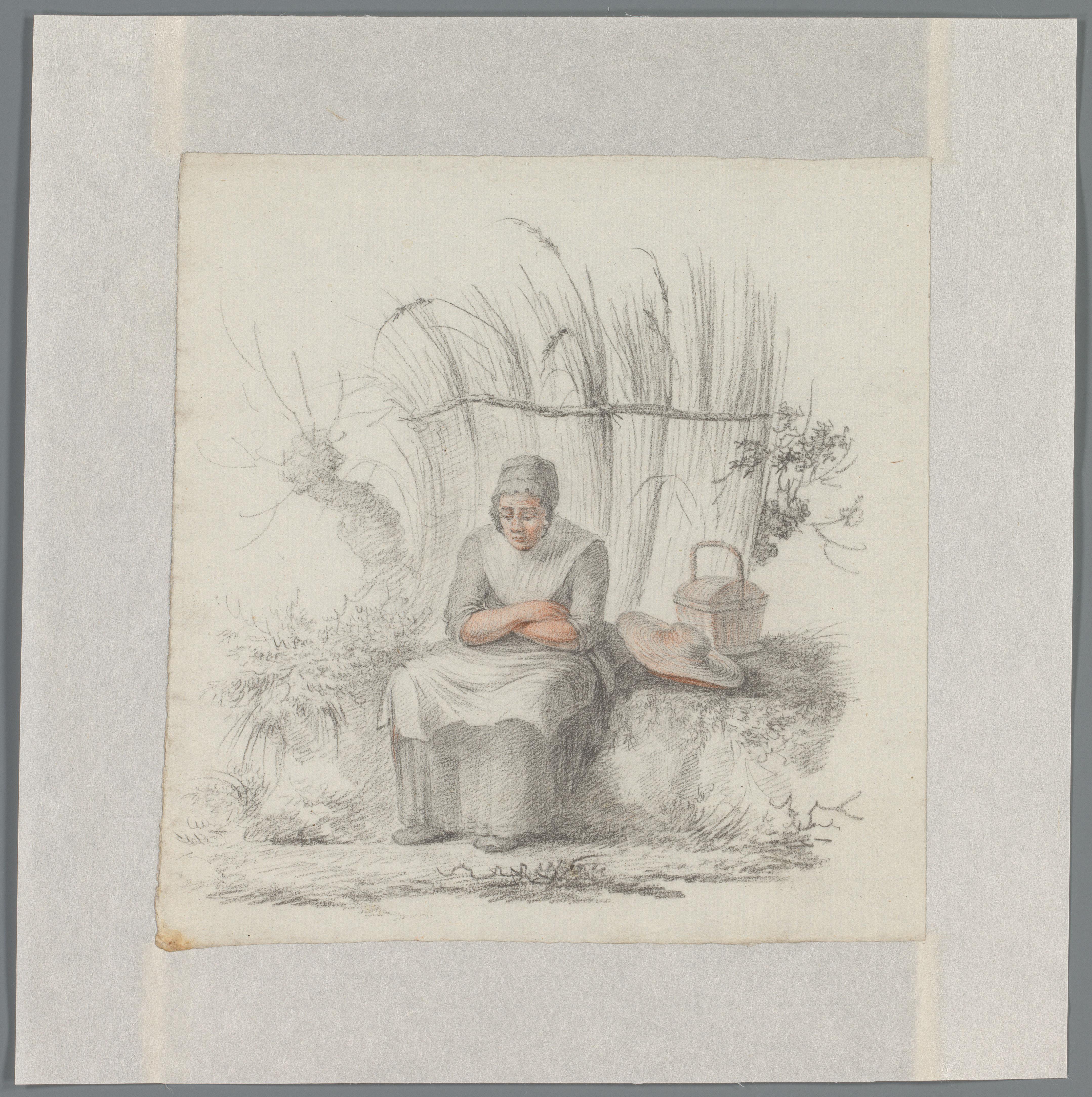 Zittende vrouw in een landschap