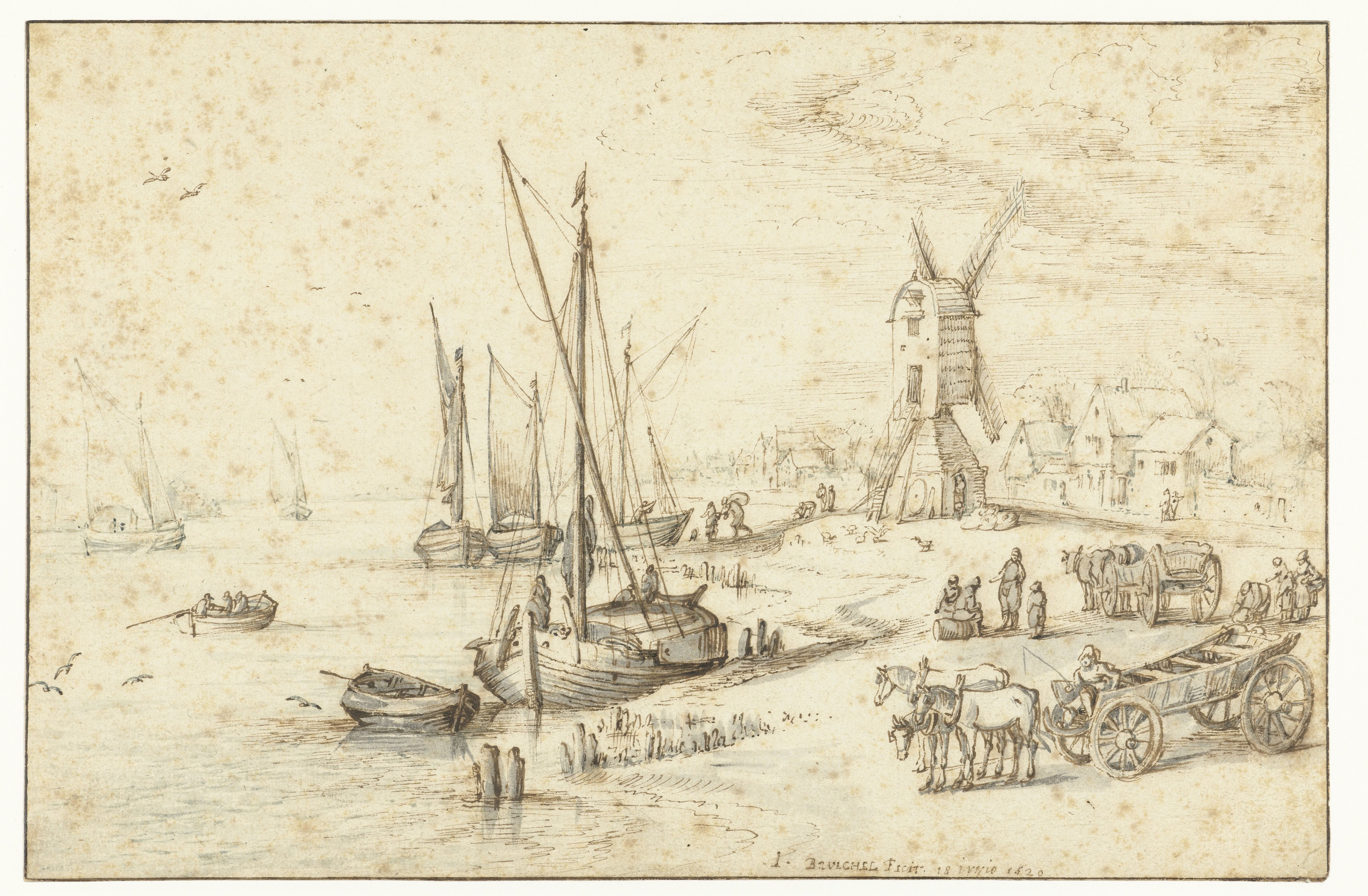 Een molen aan een drukbevaren rivier