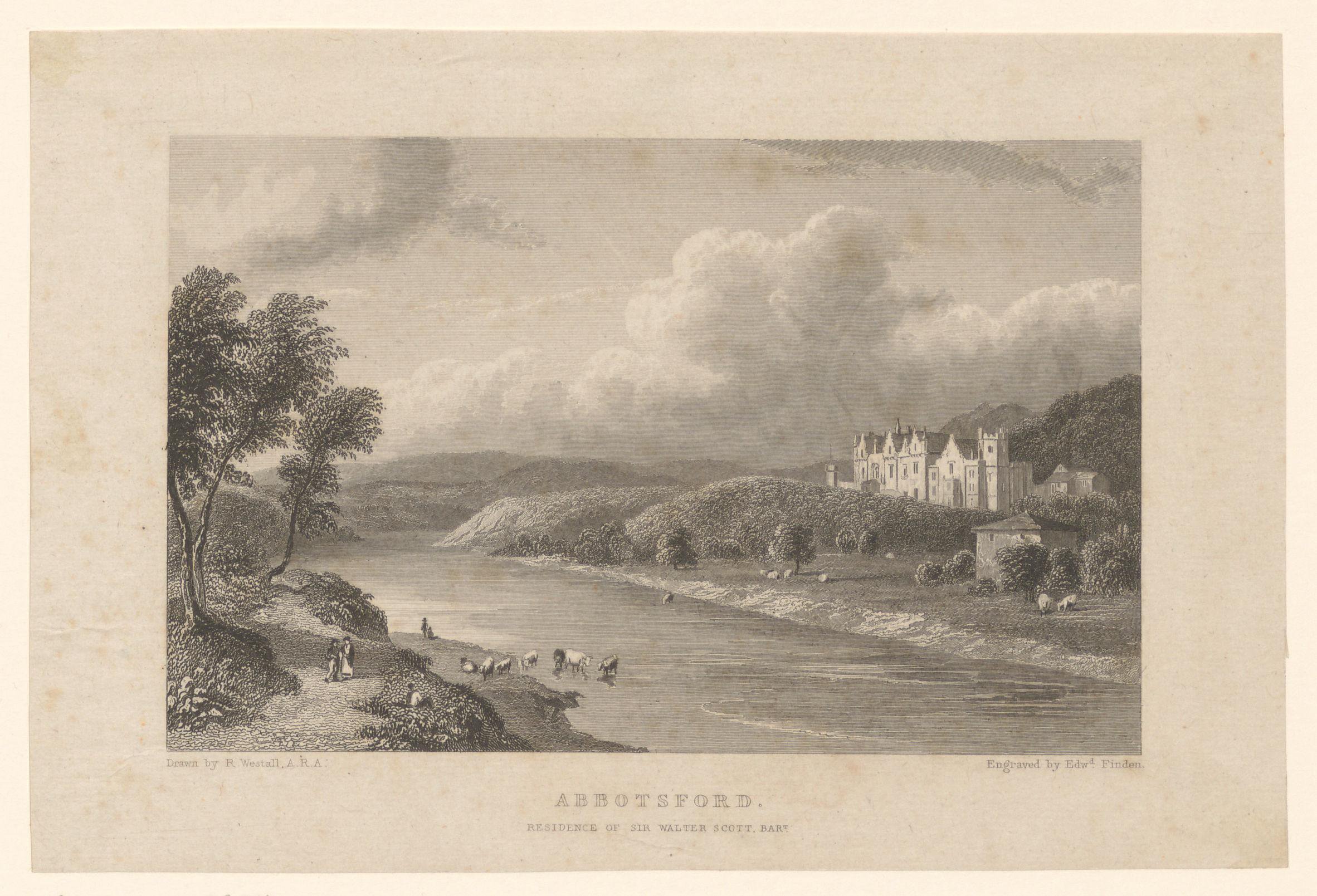 Gezicht op Abbotsford House aan de rivier Tweed