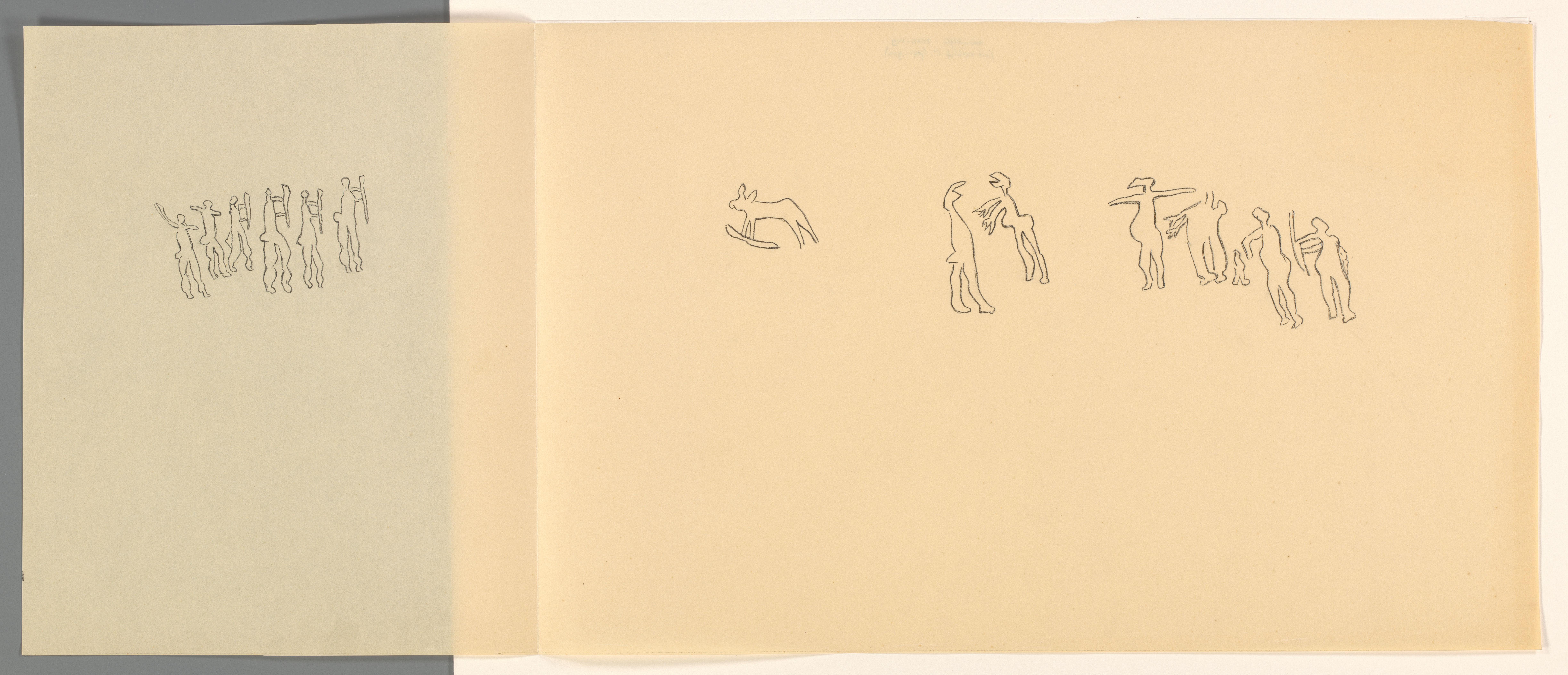 Studieblad met (fantasie)figuren en dieren