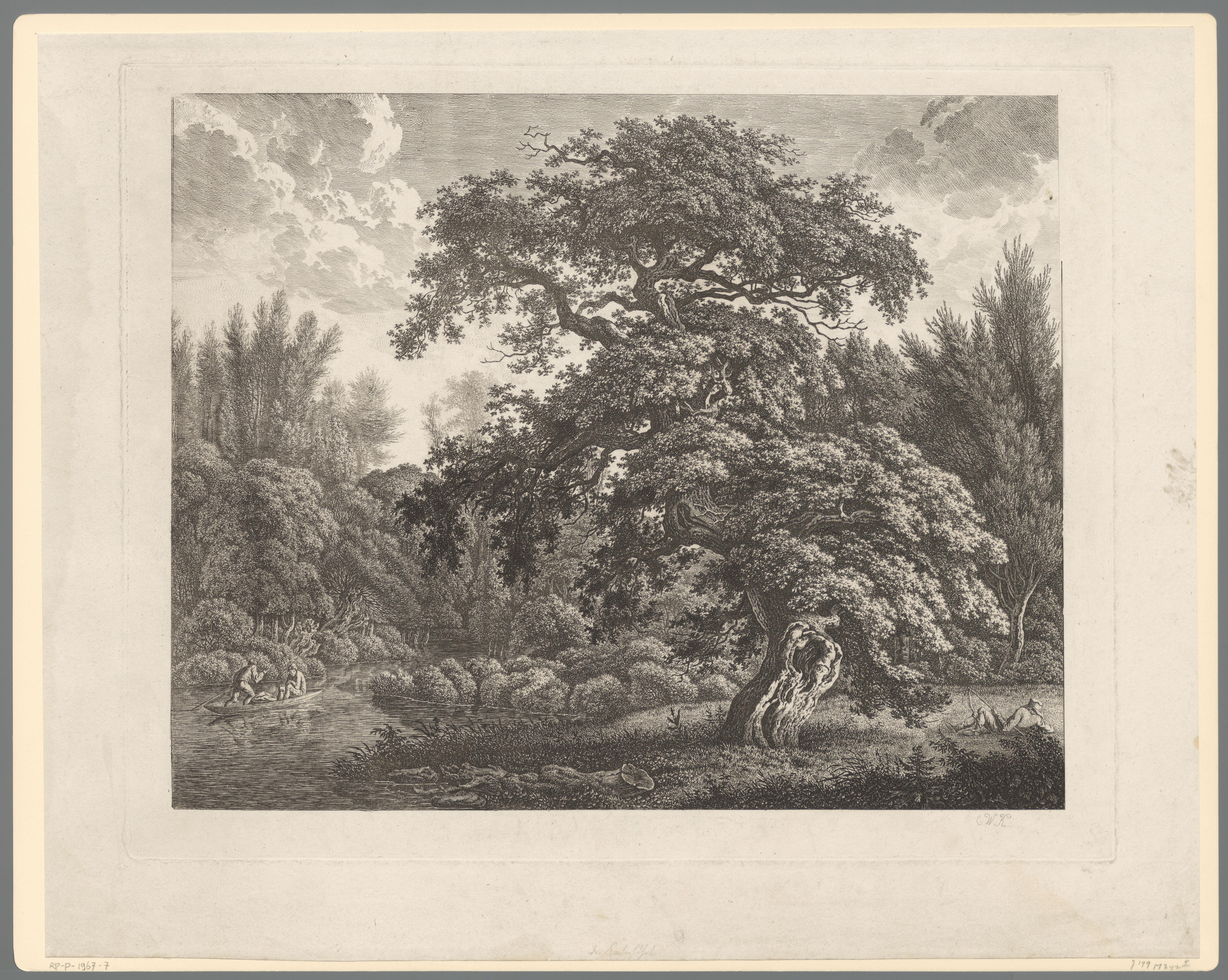 Bosrijk landschap met rustende maaier