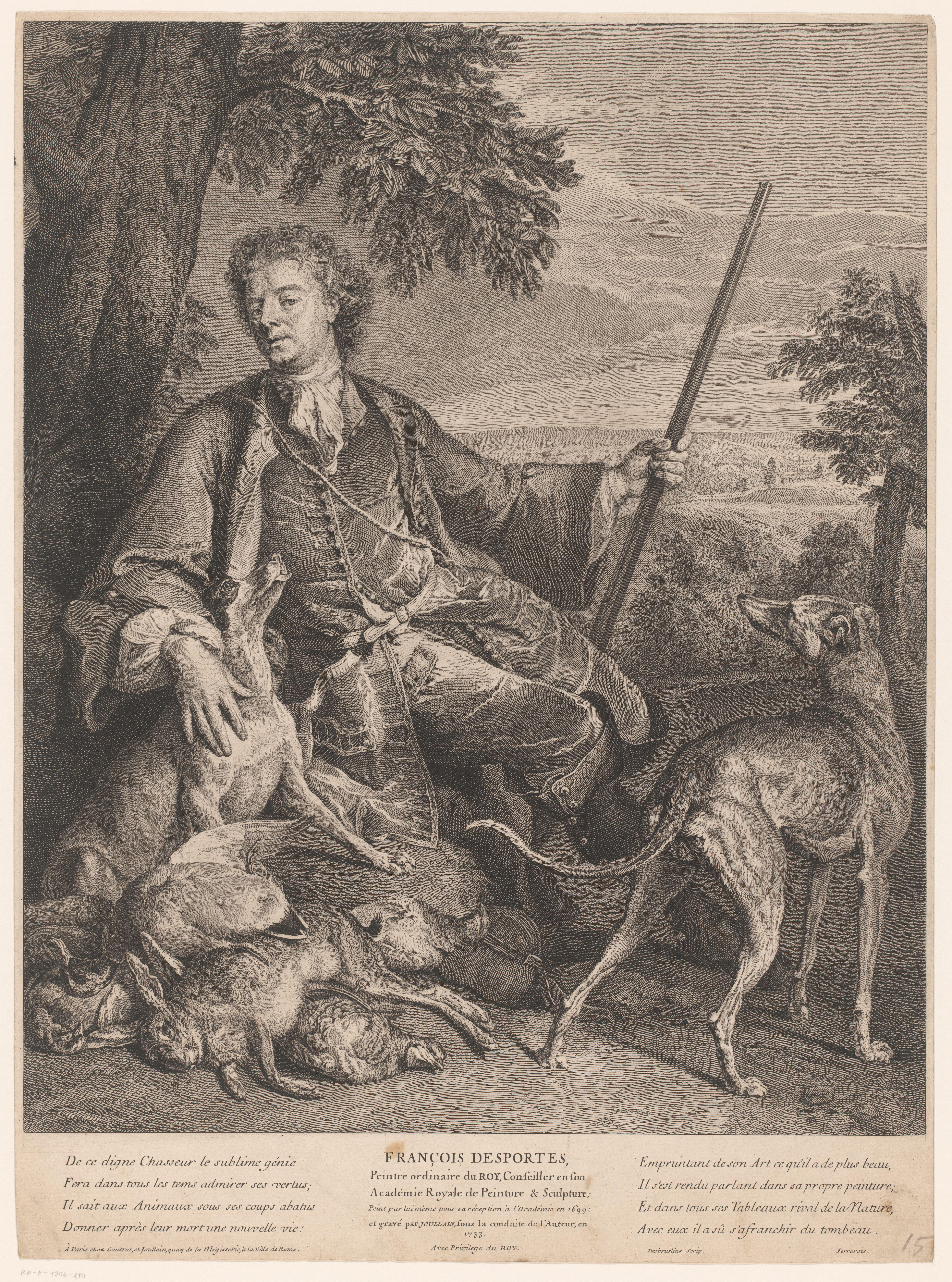 Portret van Alexandre-François Desportes na de jacht