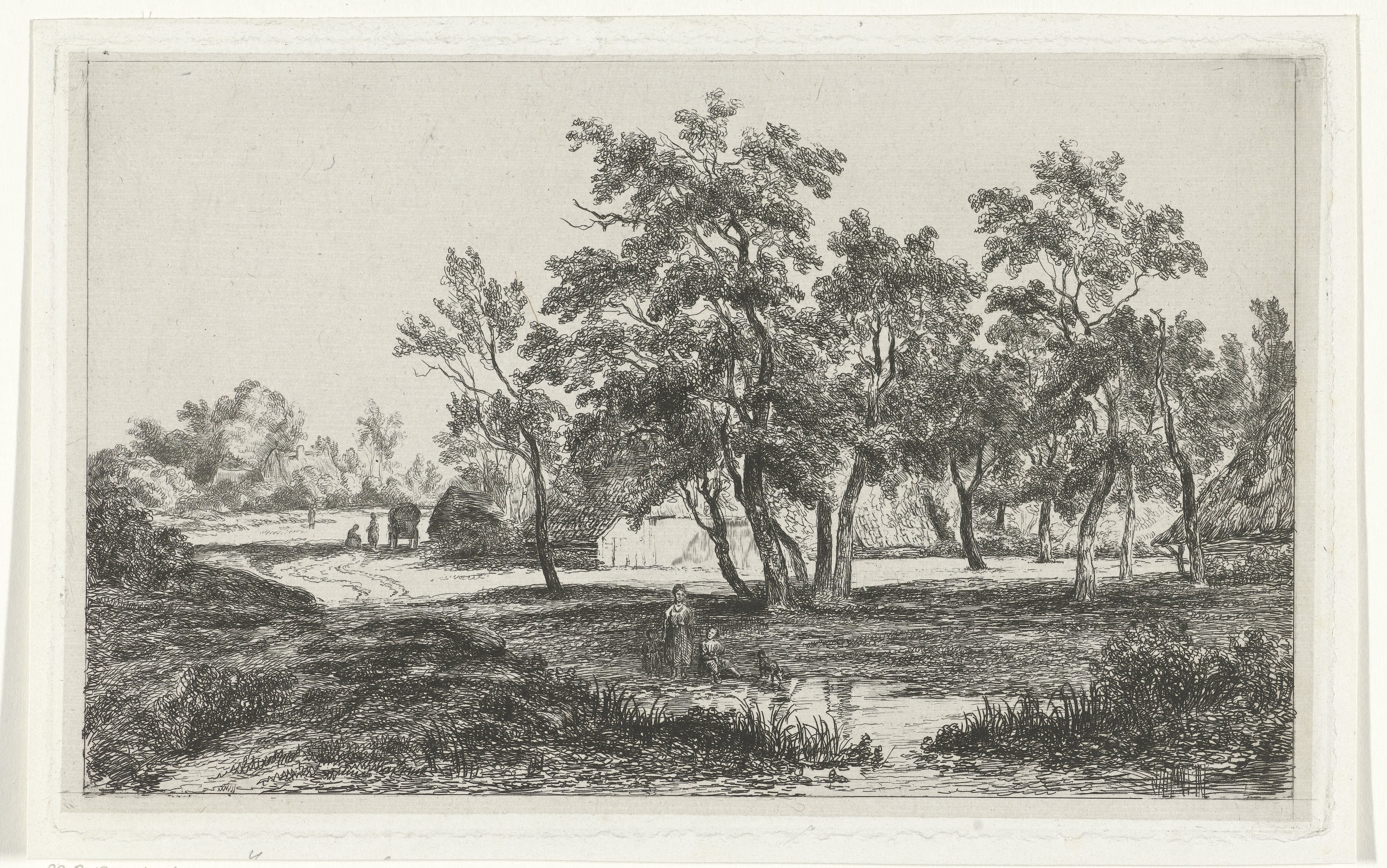 Landschap met boerderij tussen de bomen