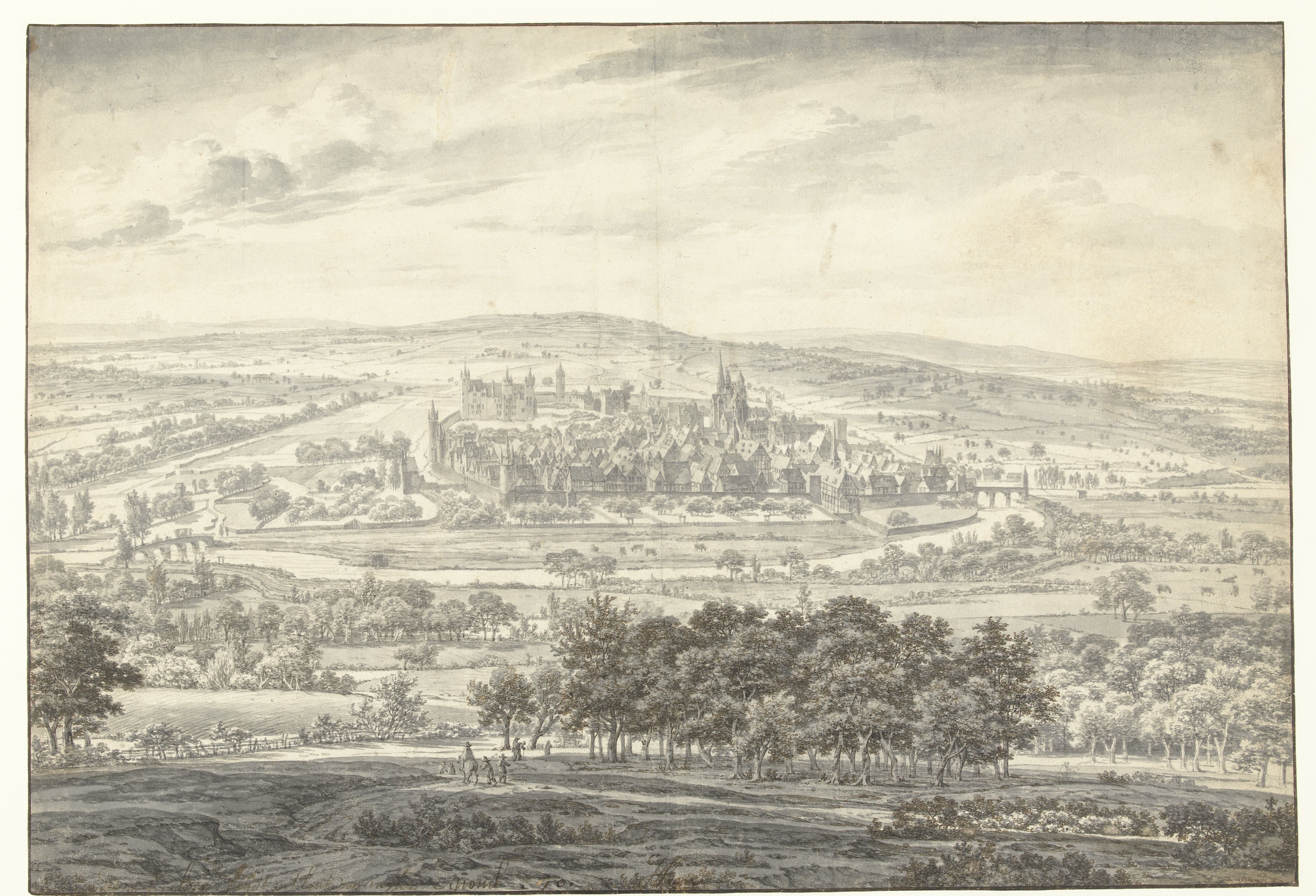 Uitgestrekt landschap met gezicht op de stad Herborn