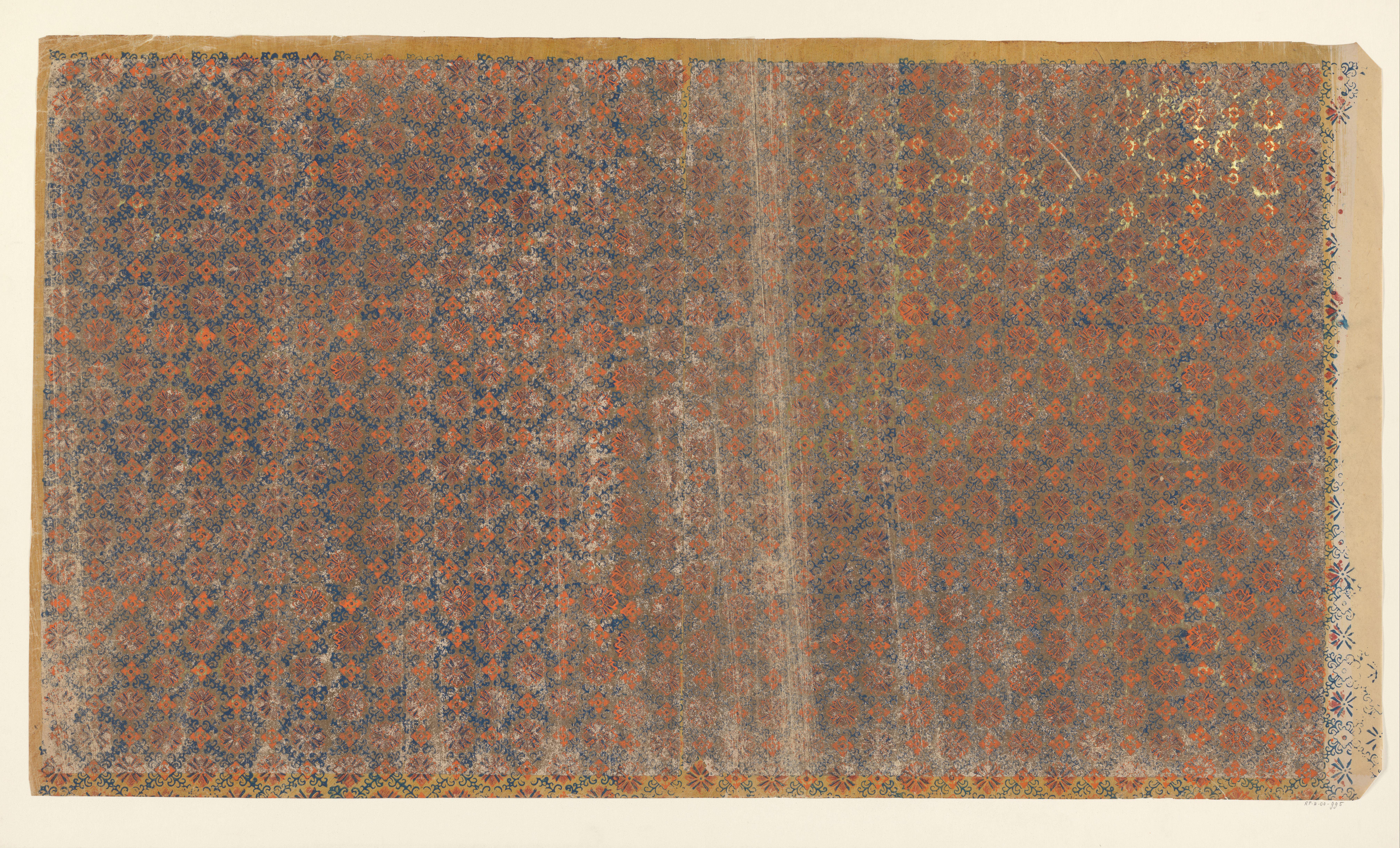 Blad met ruitenpatroon van ranken met bloem als veldvulling (één van acht identieke bladen)