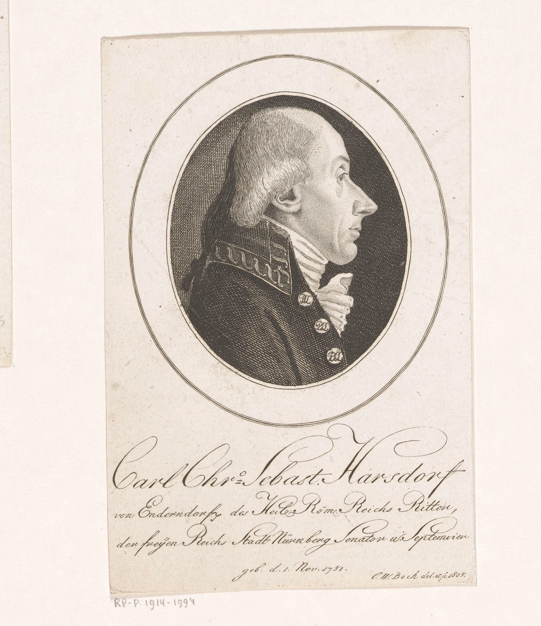 Portret van Carl Christoph Sebastian Harsdorf von Enderndorf