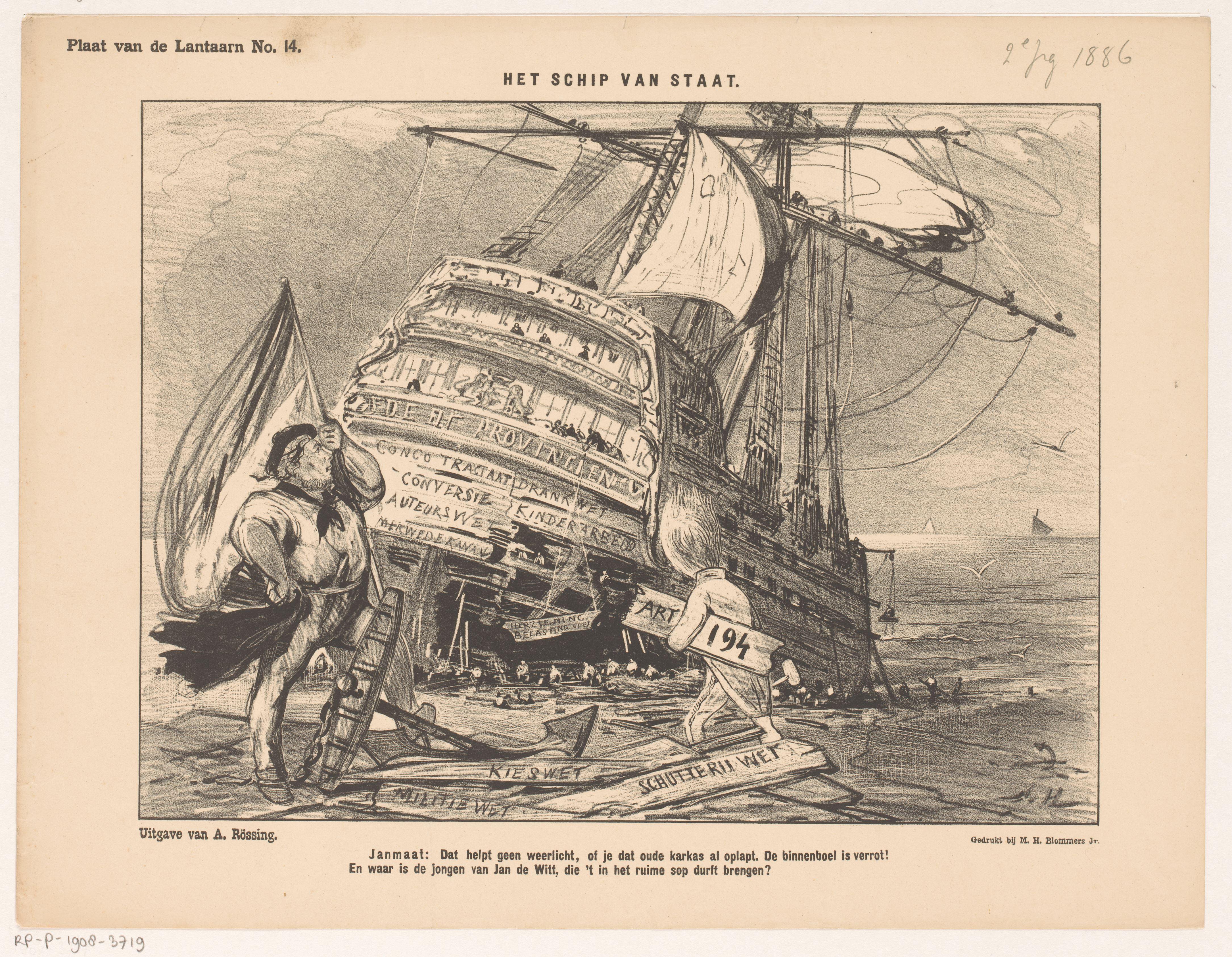 Spotprent over de grondwetsherziening in 1886