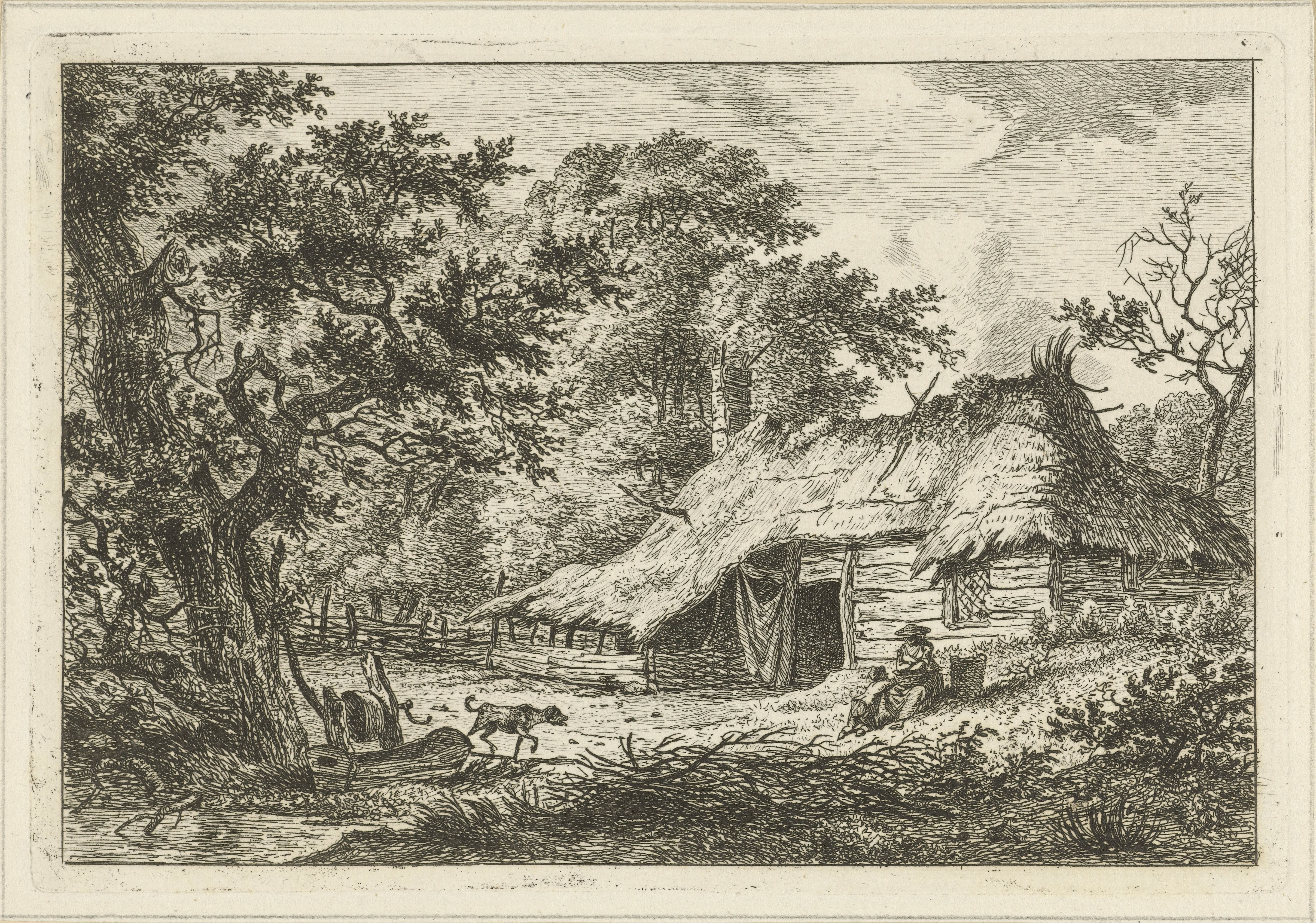 Boerderij met vrouw, kind en hond