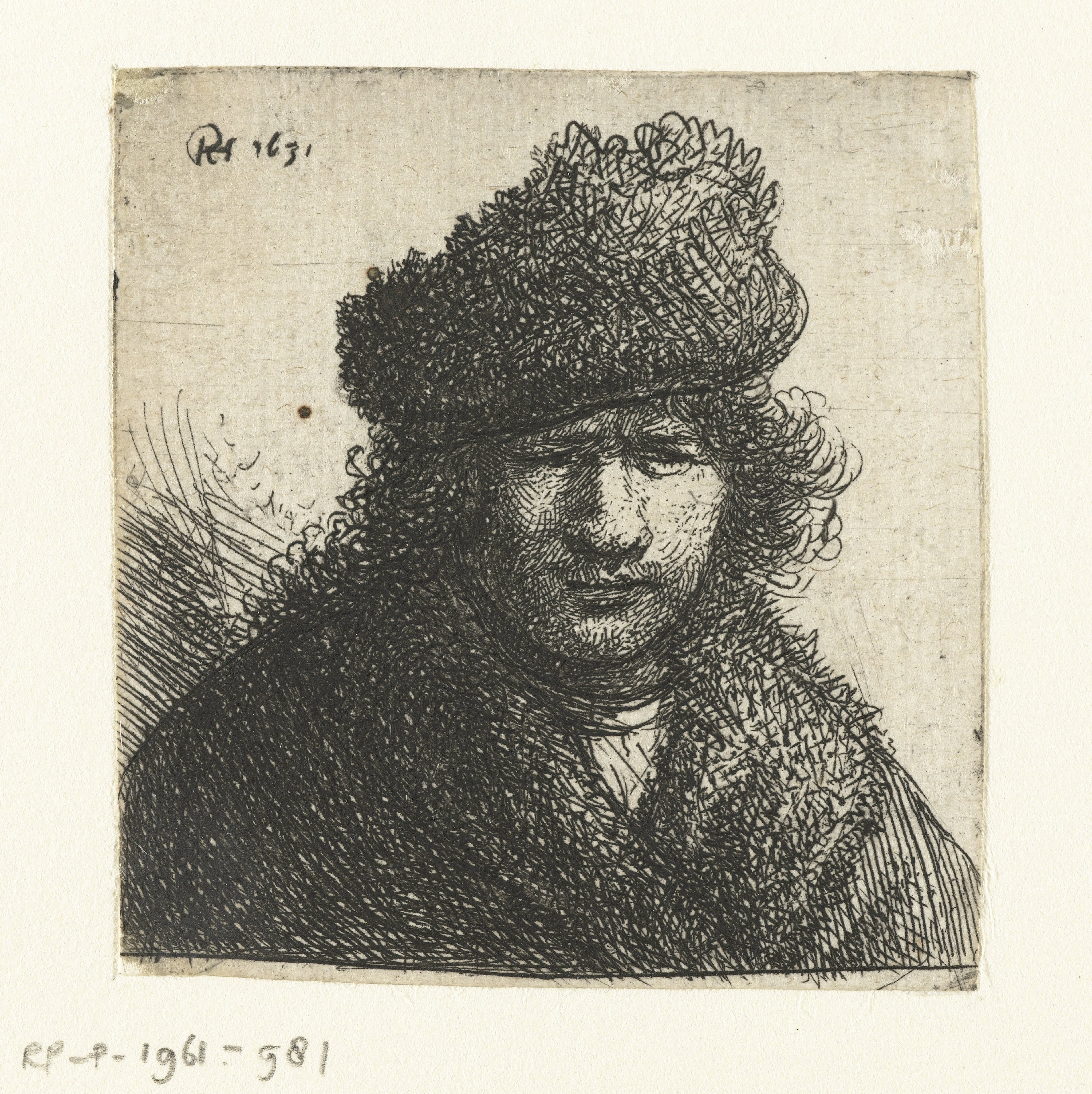 Self-portrait in a slant fur cap: bust