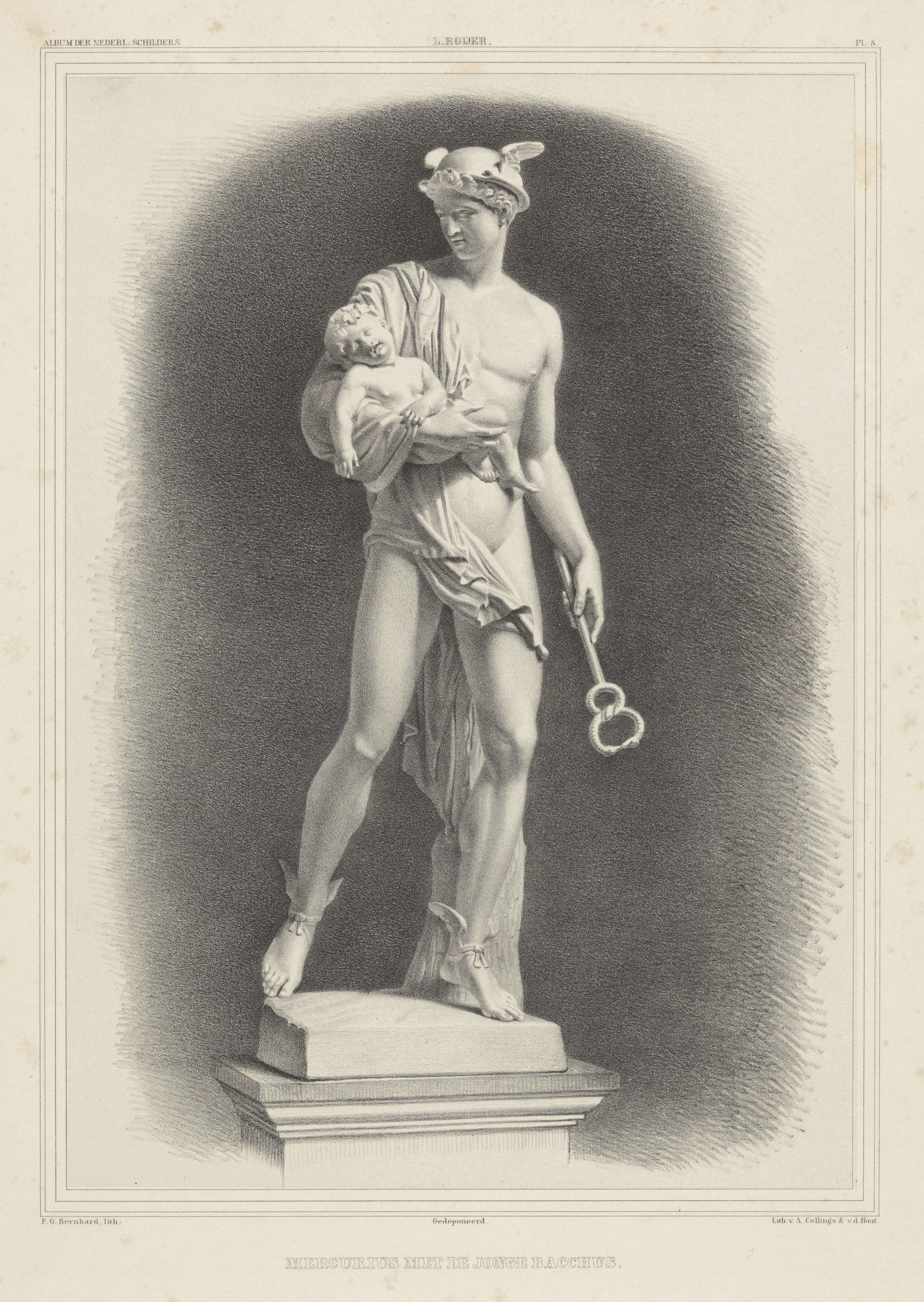 Sculptuur van Mercurius ontfermt zich over de jonge Bacchus