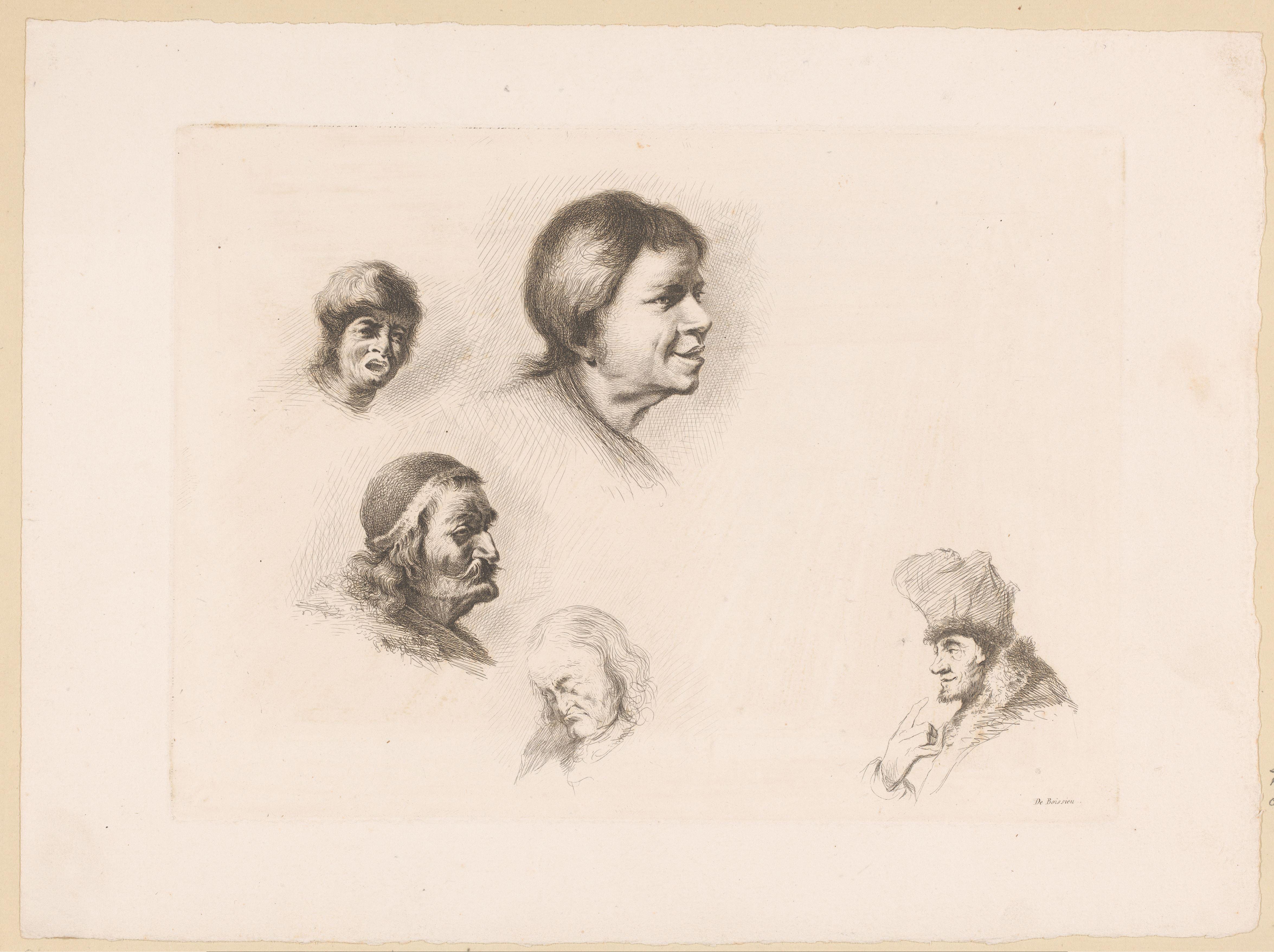 Compositie met vijf hoofden van mannen van verschillende leeftijden