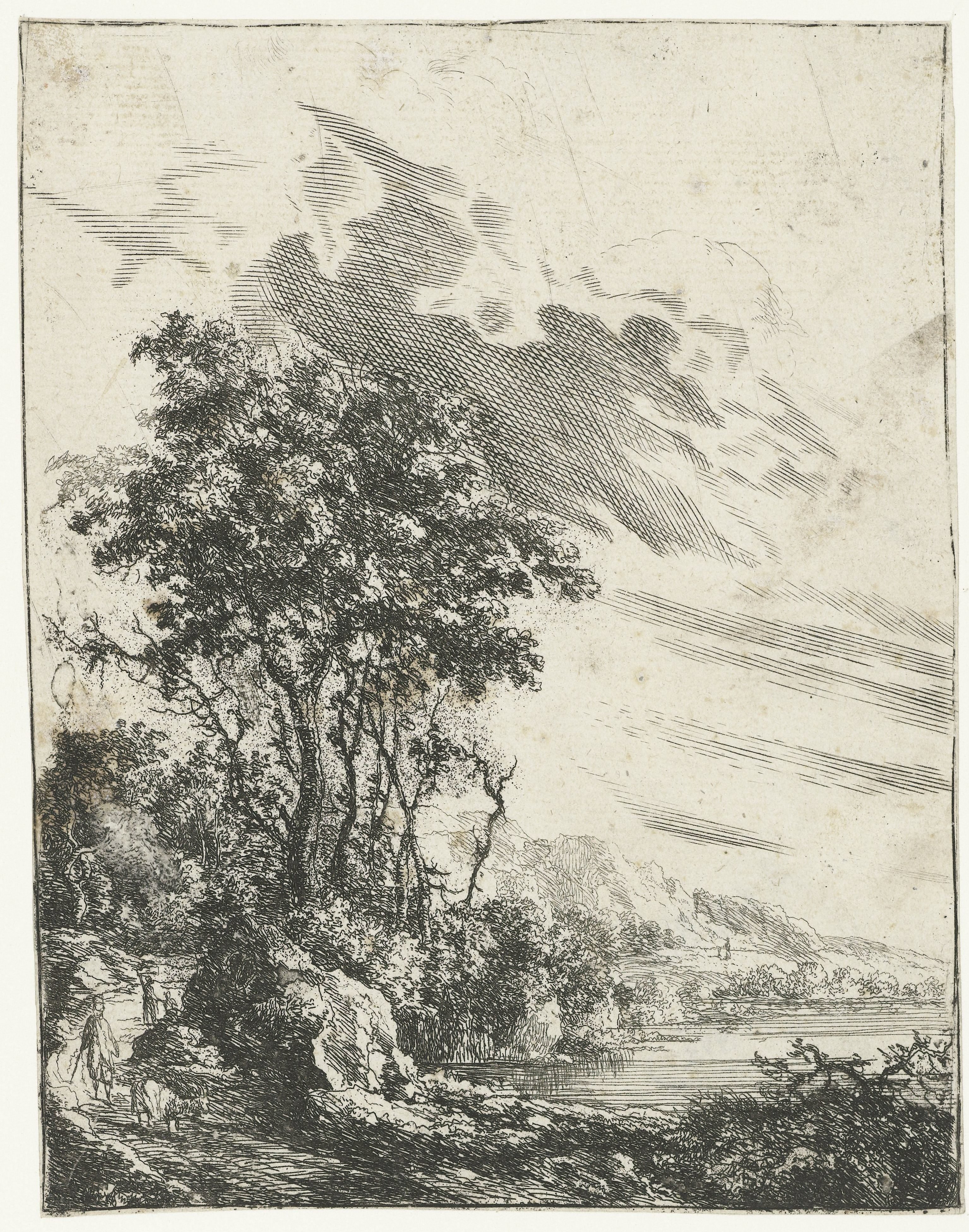 Rivierlandschap met een man en een geit