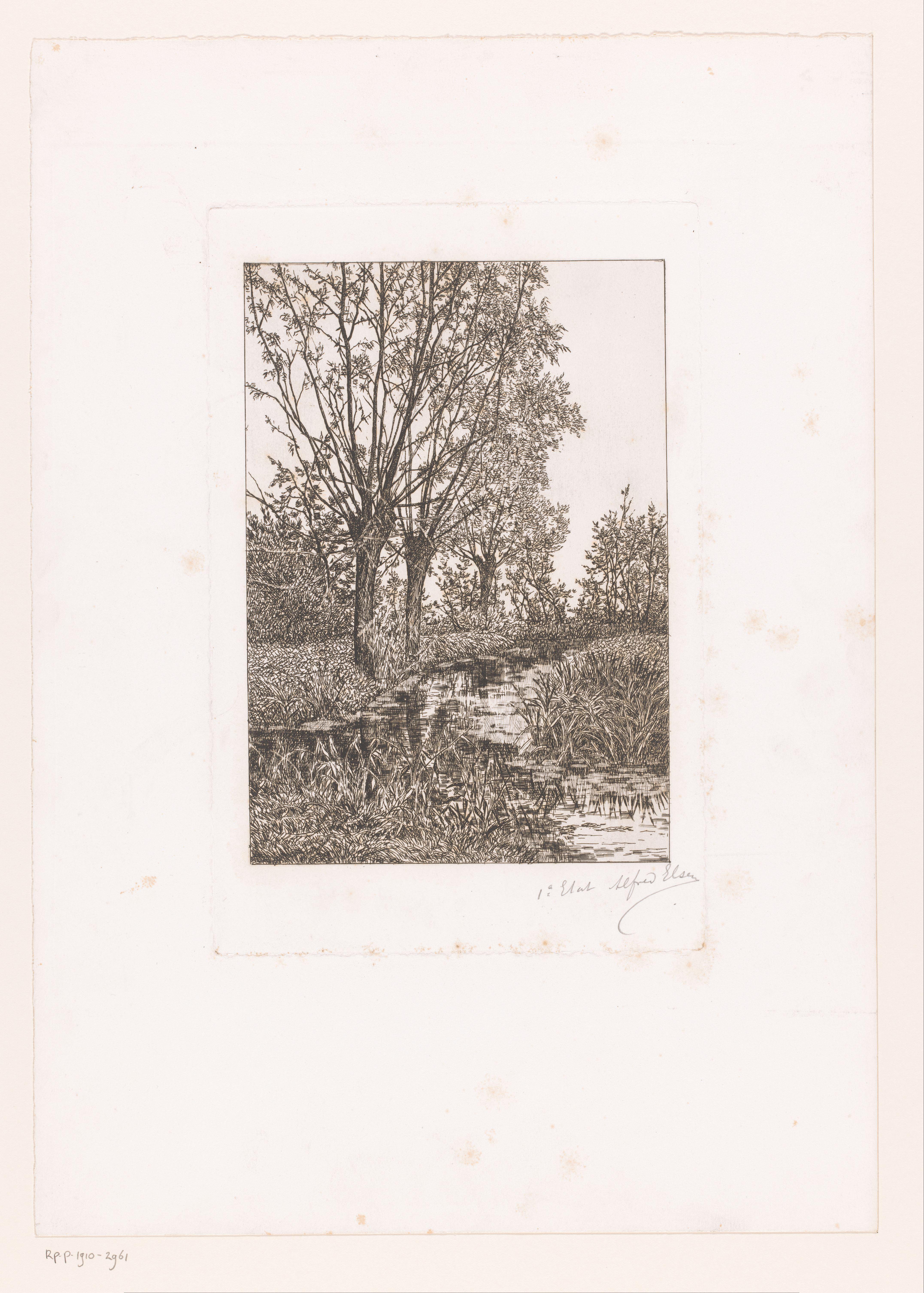 Landschap met drie wilgen langs het water