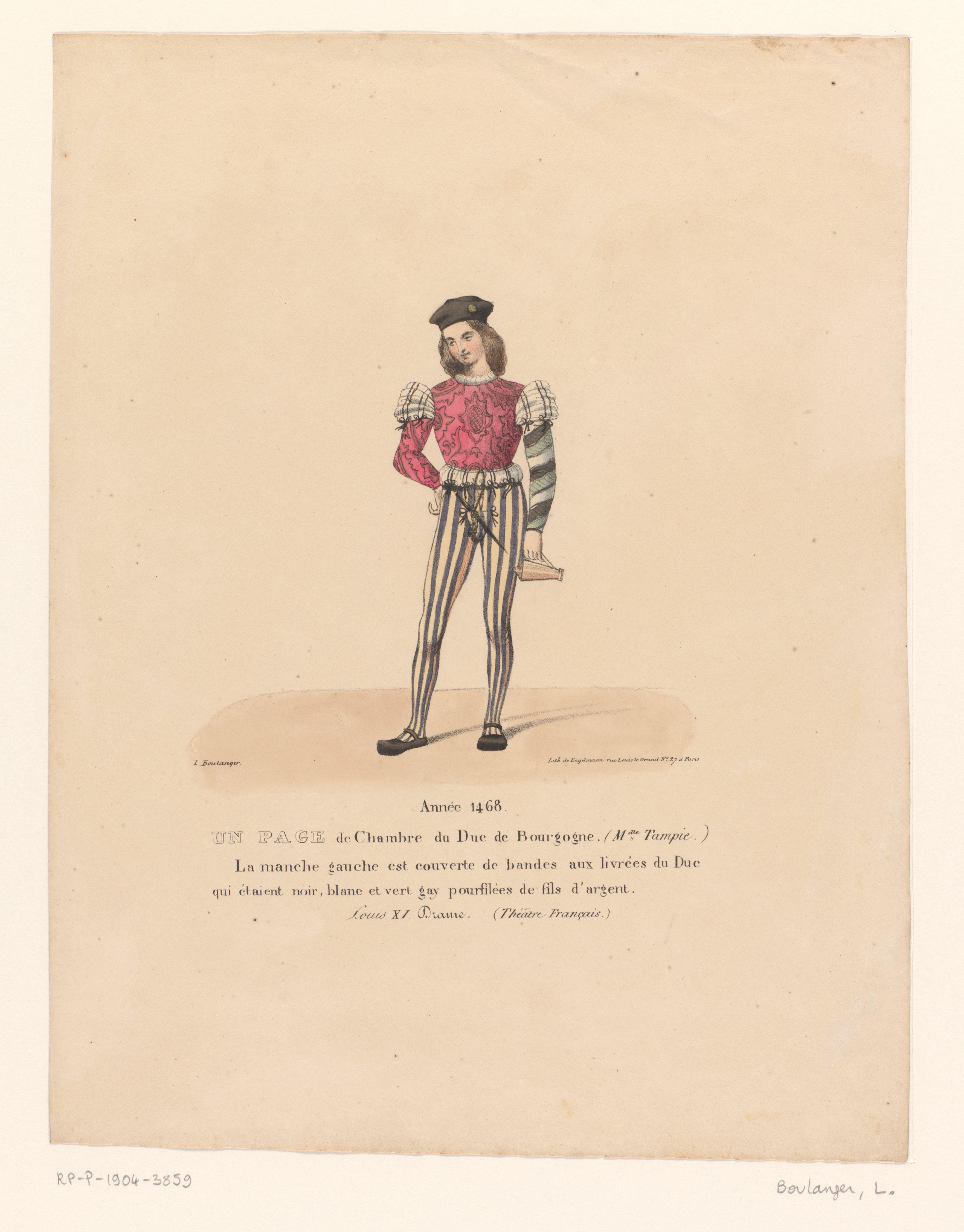 Kostuum van een page van de hertog van Bourgondië uit het drama Louis XI à Péronne