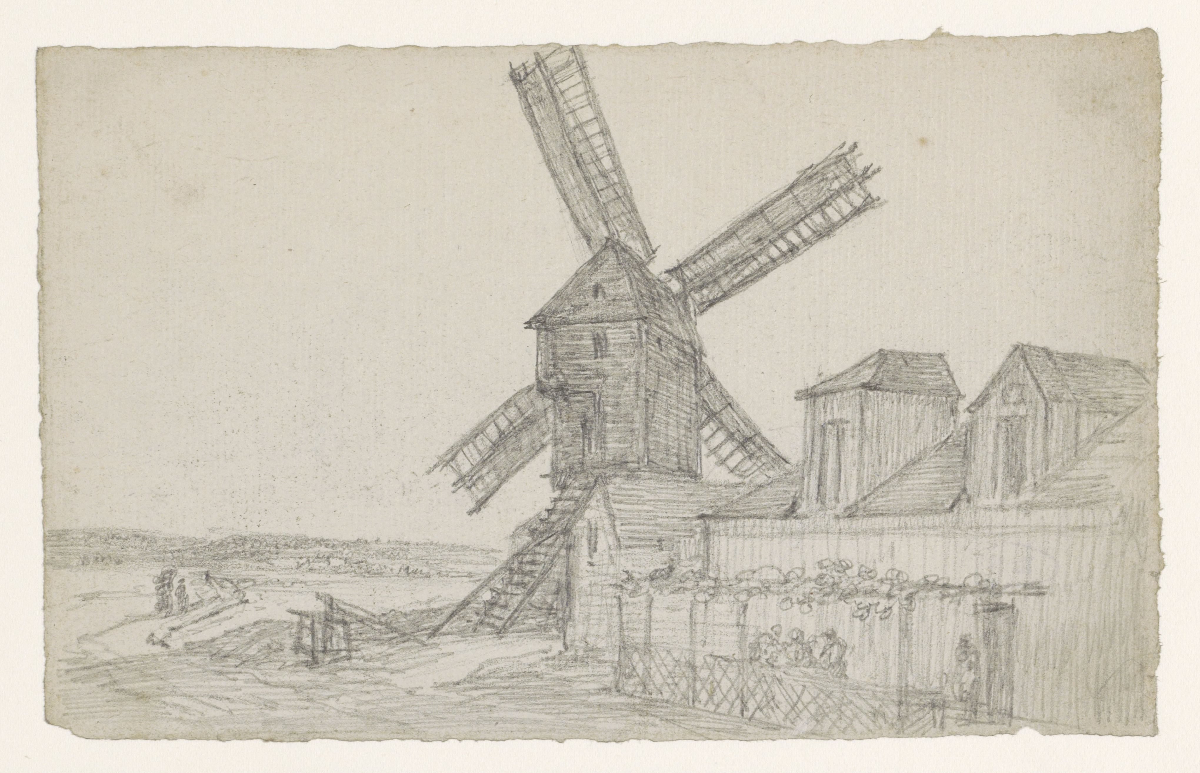 Molen op de Butte met een openlucht cafeetje