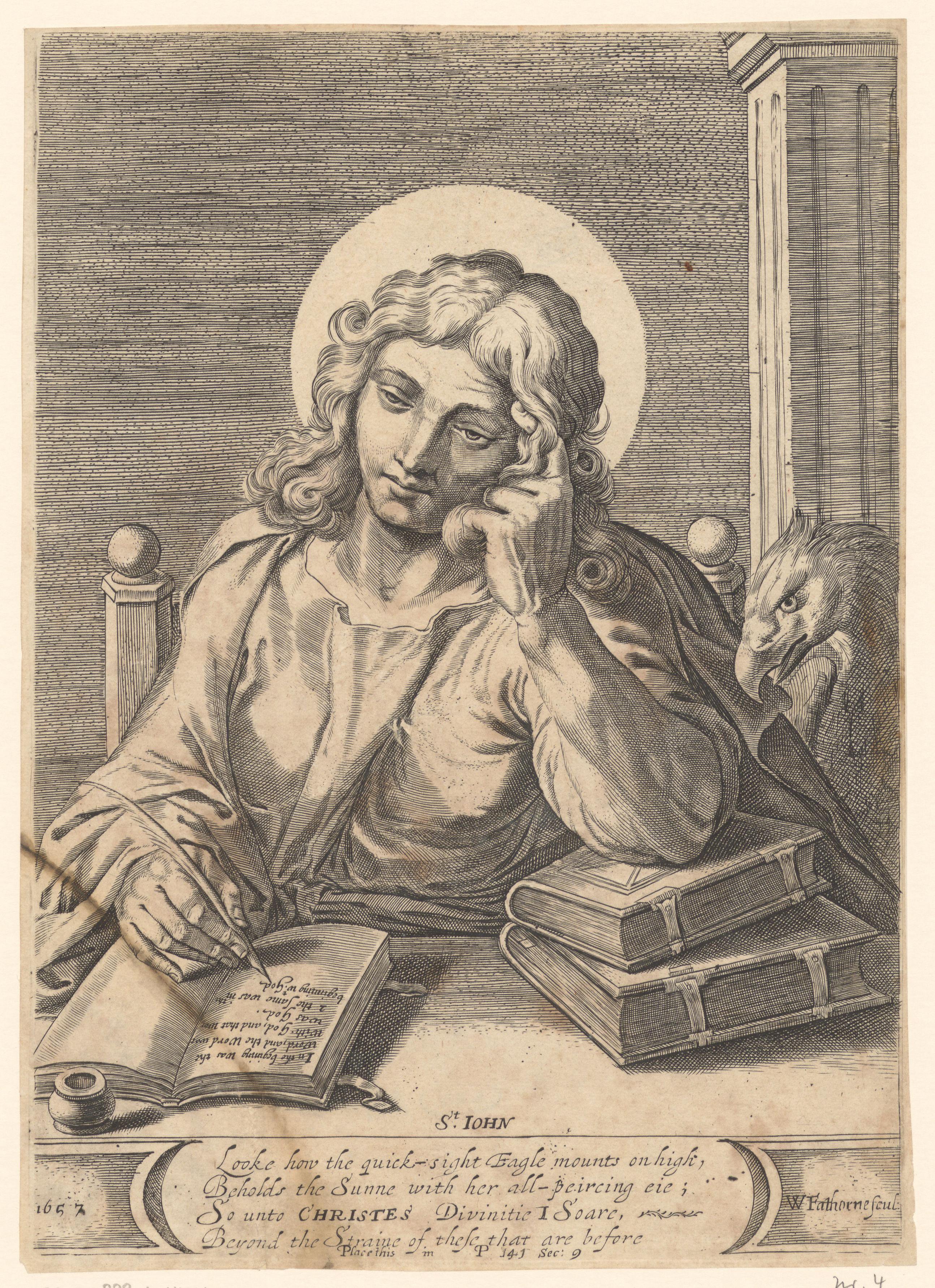 Johannes de Evangelist schrijvend aan een bureau