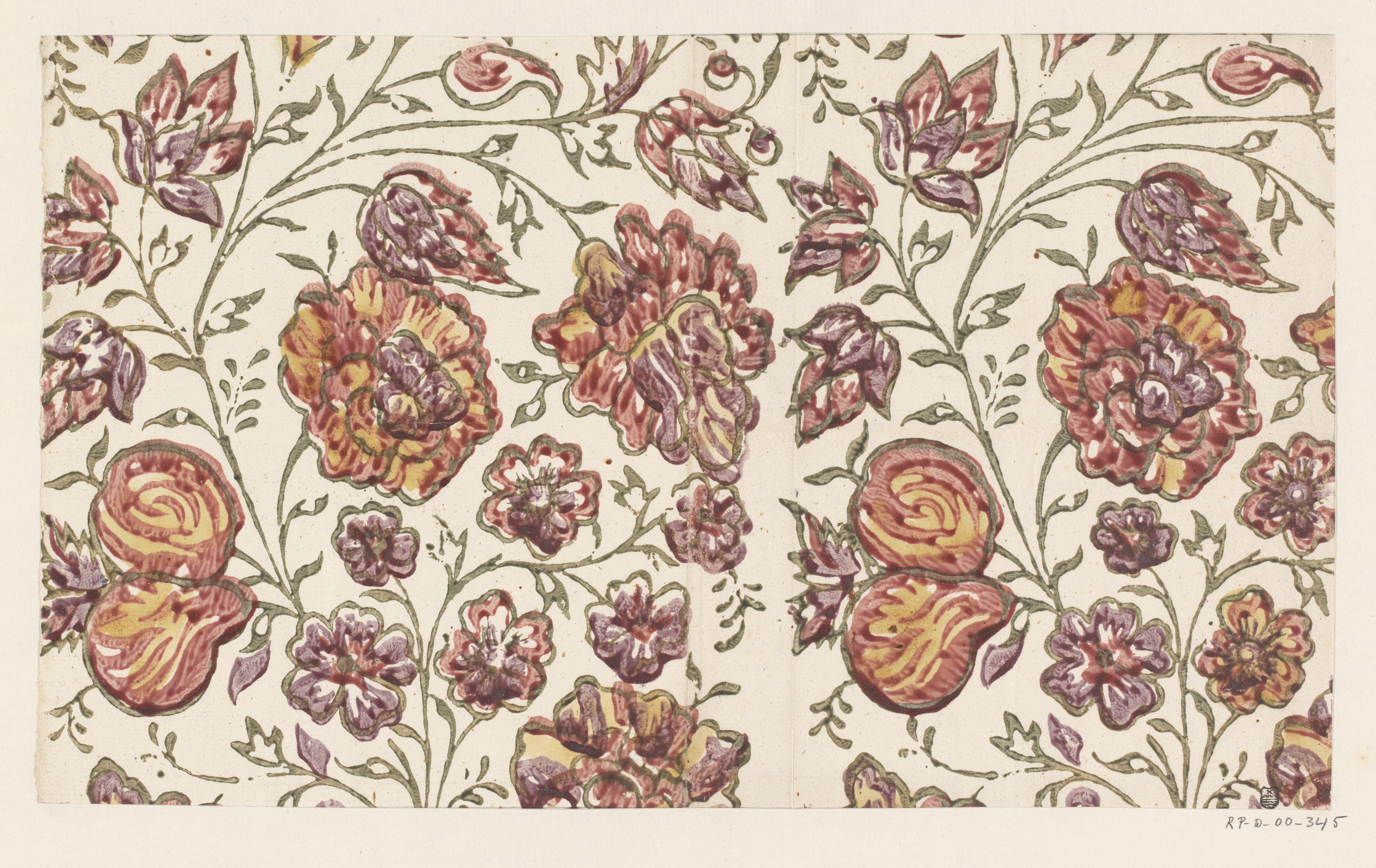Blad met rank met bloemen en vruchten