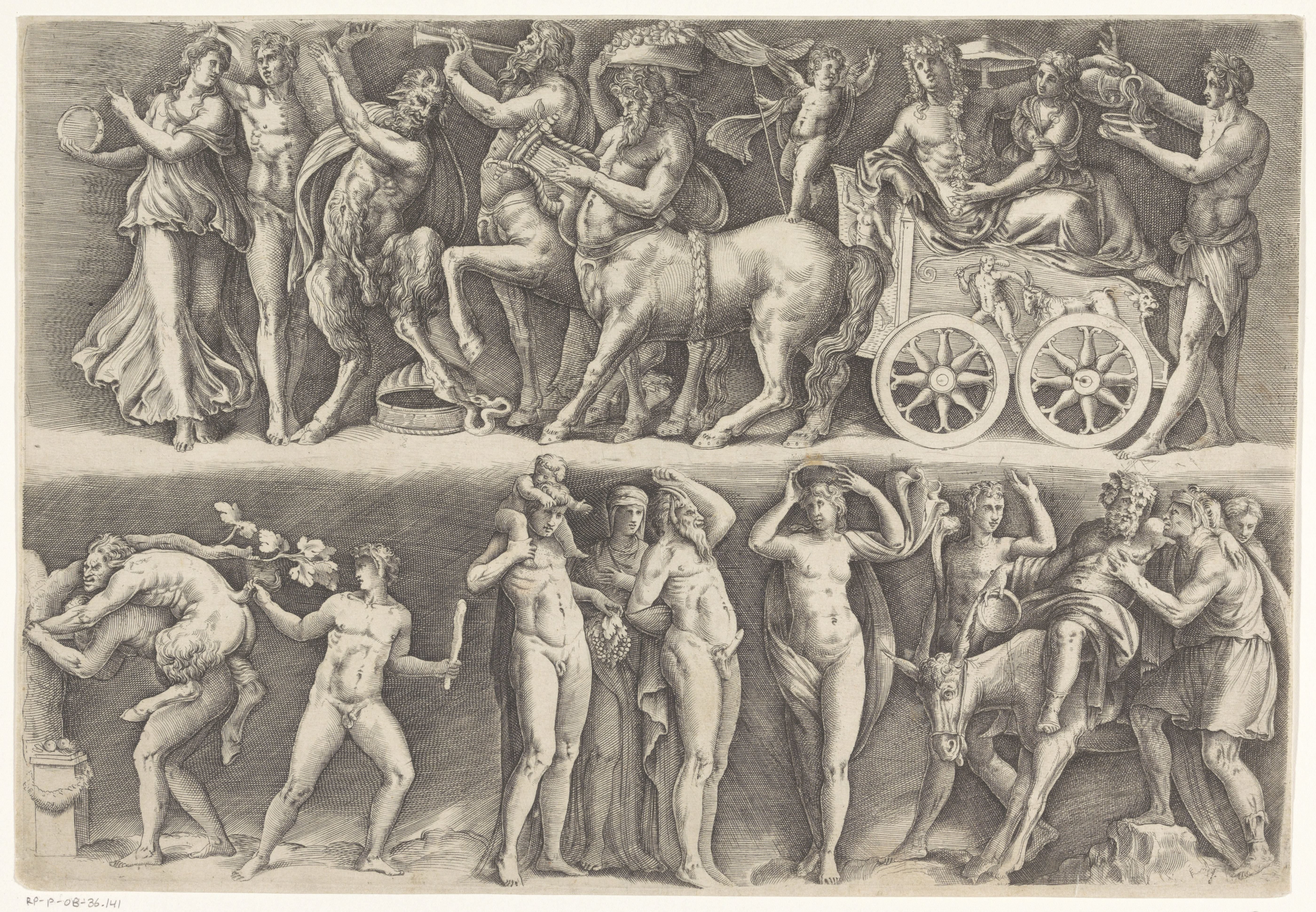 Antiek reliëf met Bacchus en Ariadne