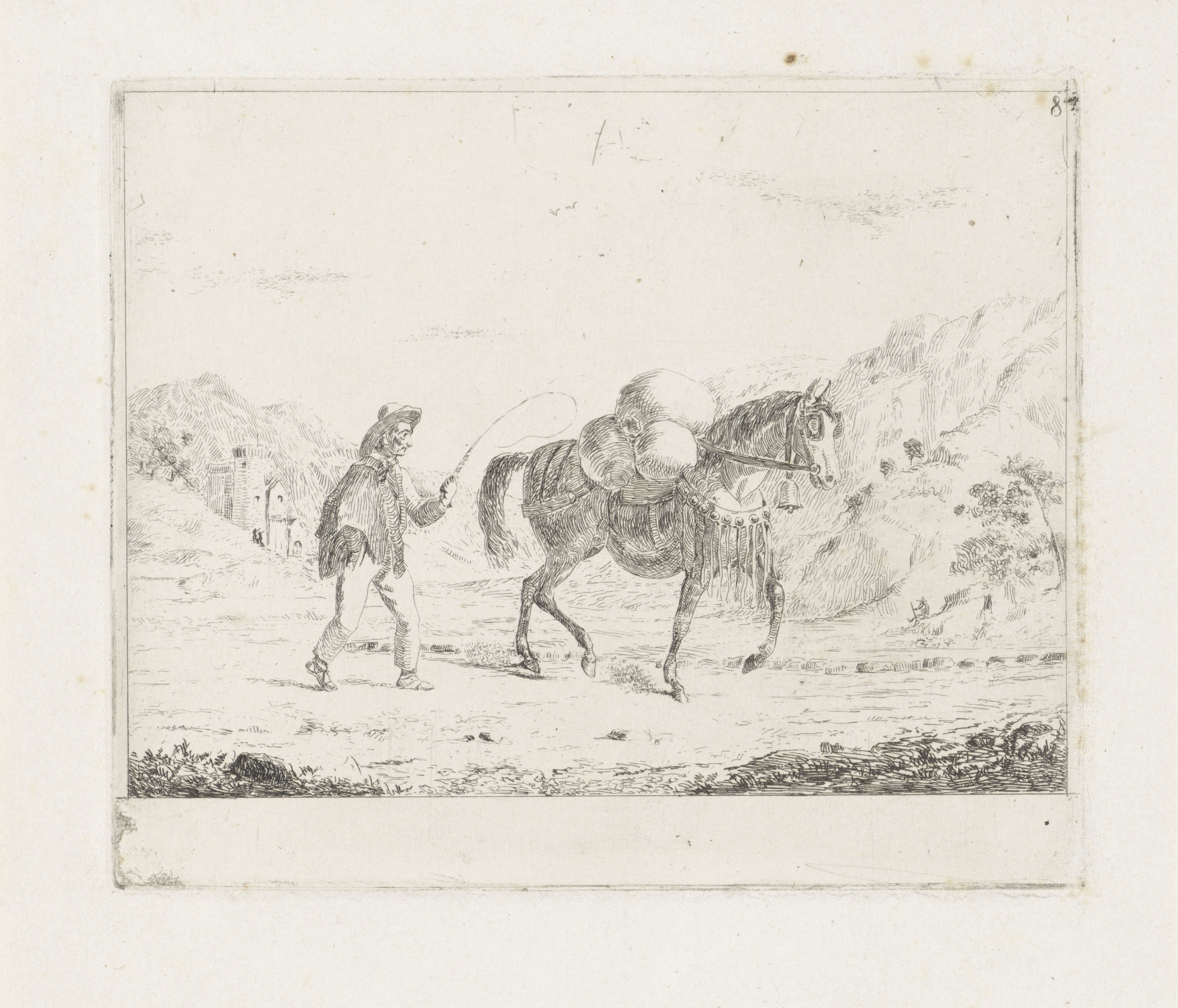 Man met paard in heuvellandschap