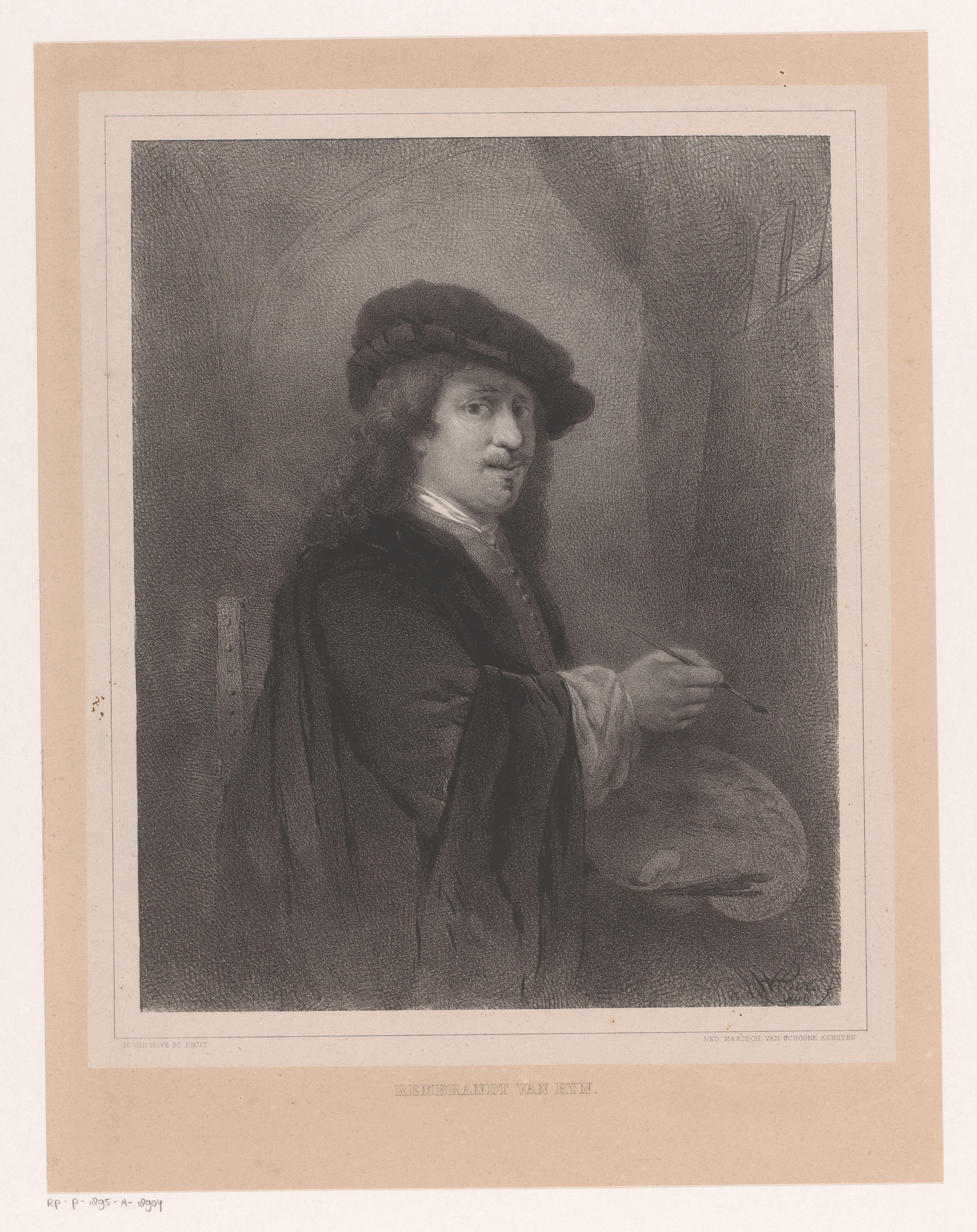 Portret van Rembrandt voor zijn schildersezel