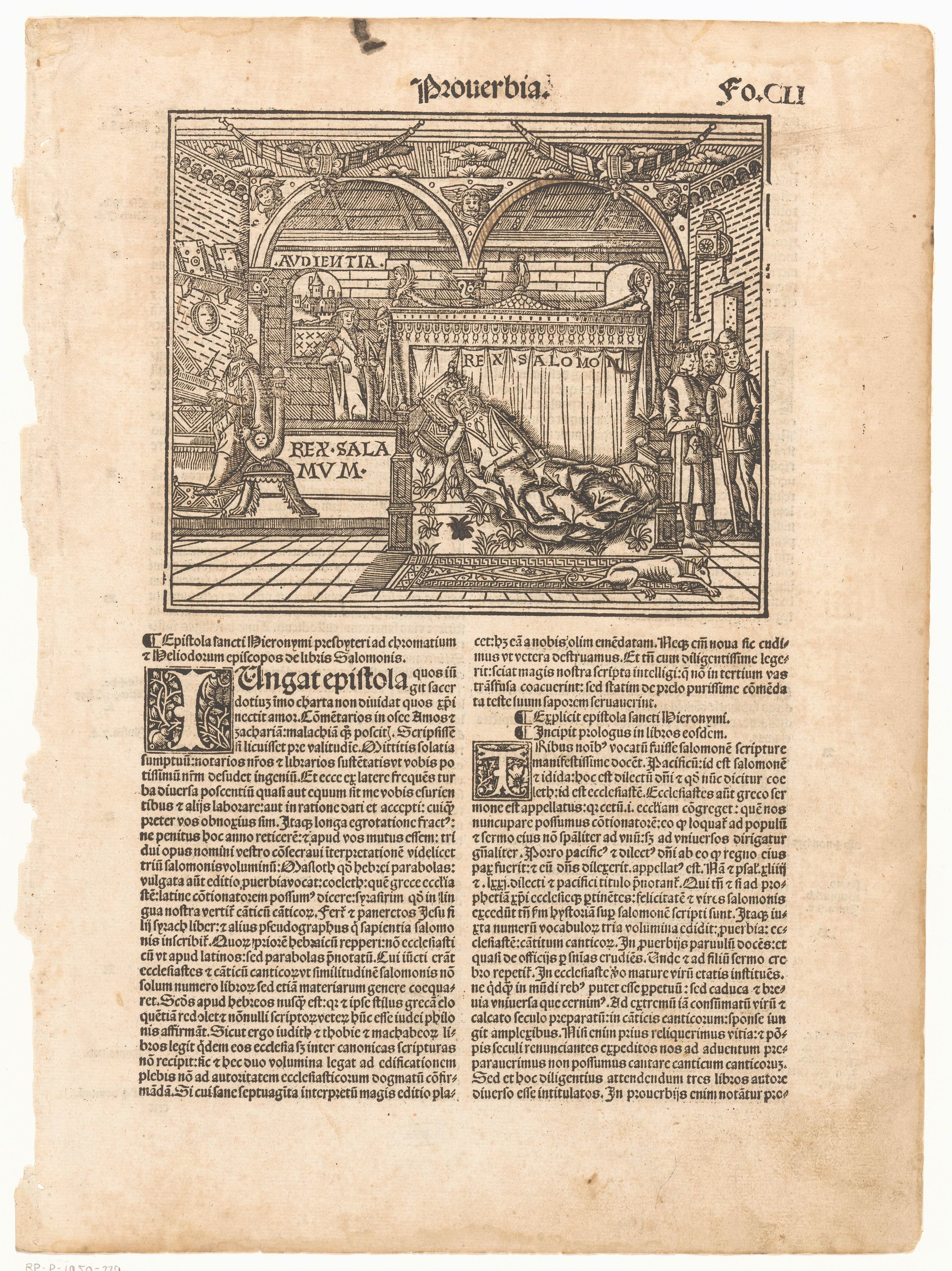 Koning Salomon in bed en aan een schrijftafel