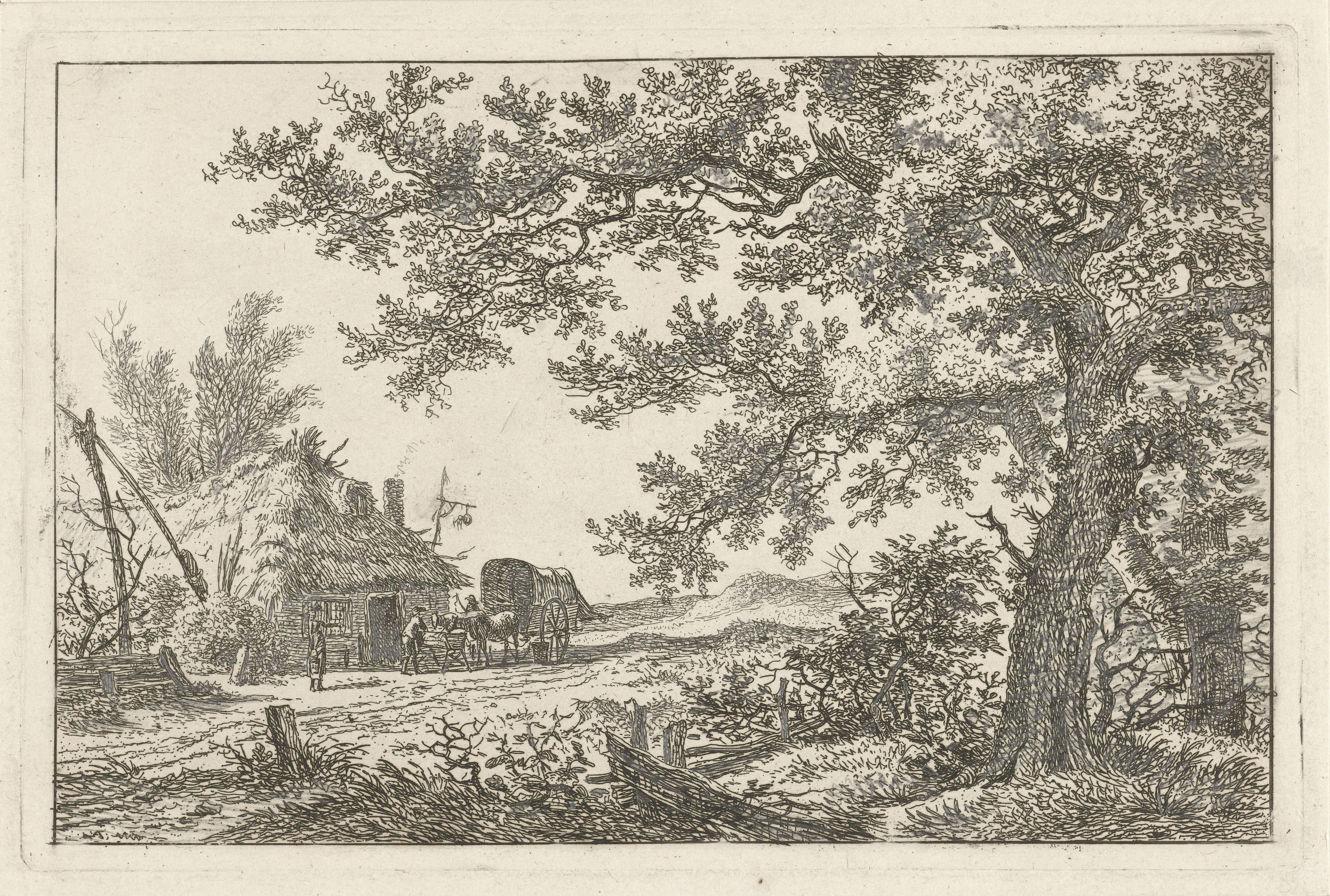 Huifkar bij boerderij