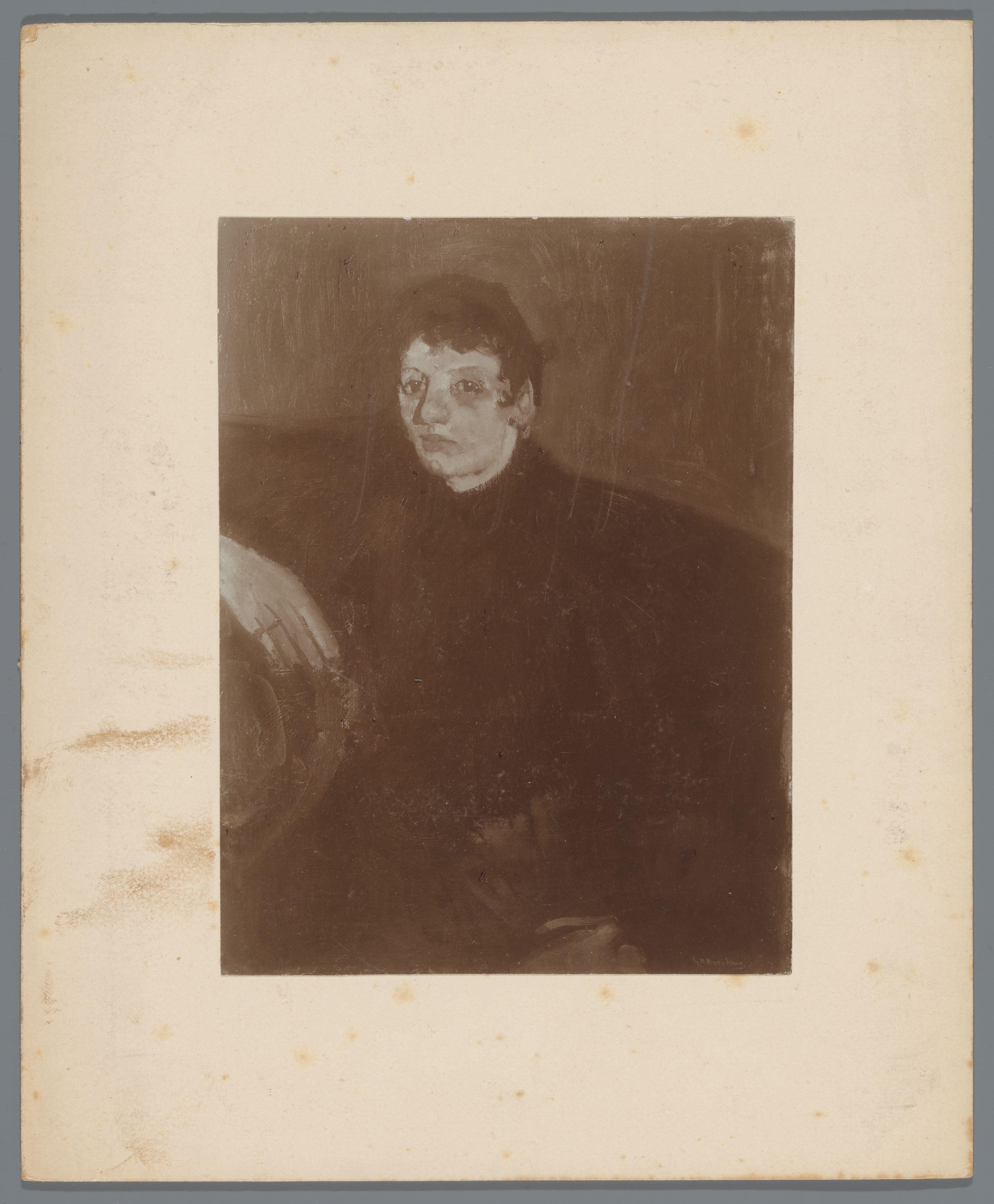 Fotoreproductie van een geschilderd portret van Marie Breitner-Jordan naar George Hendrik Breitner