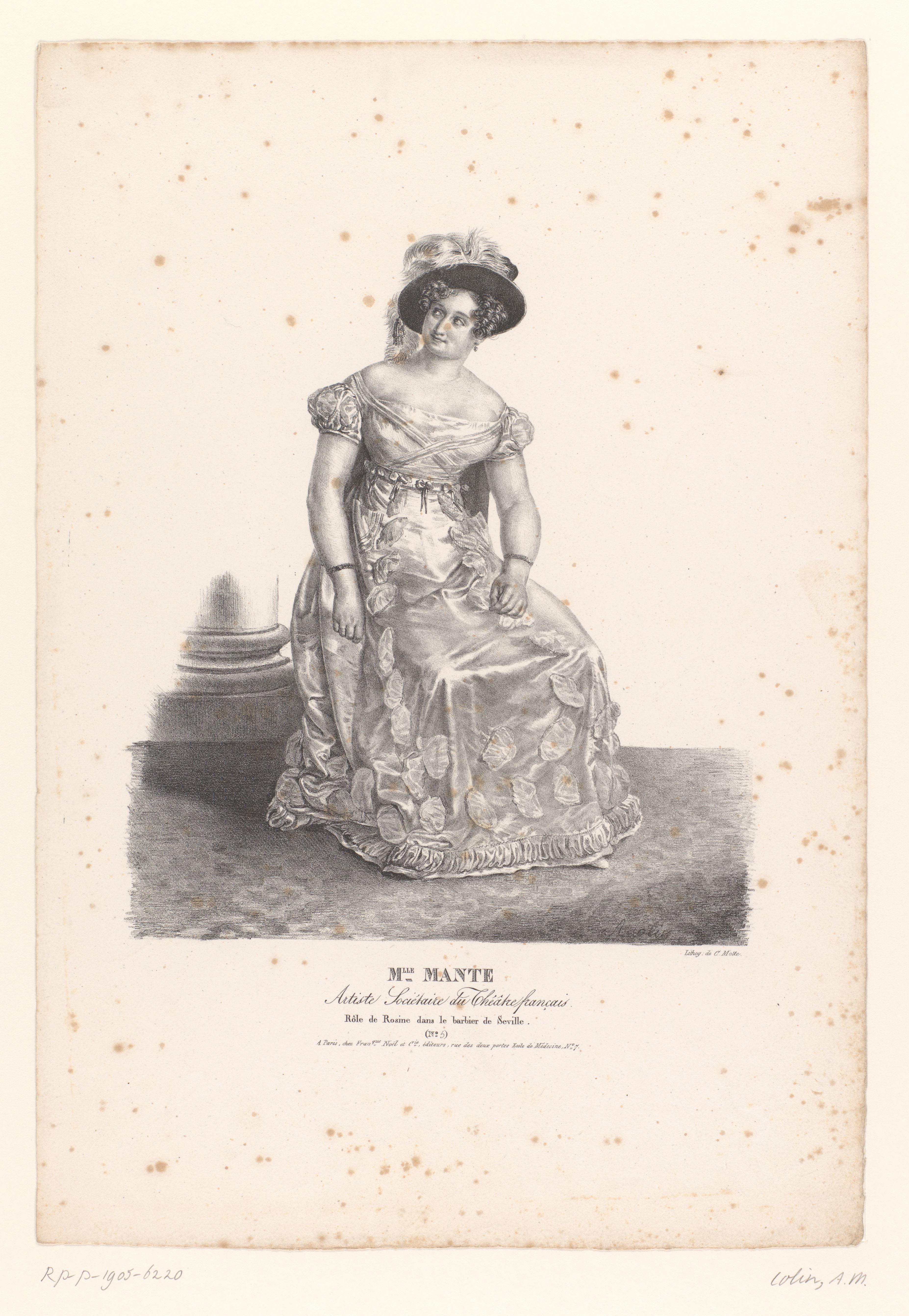 Portret van Mademoiselle Mante als Rosine in Le Barbier de Séville