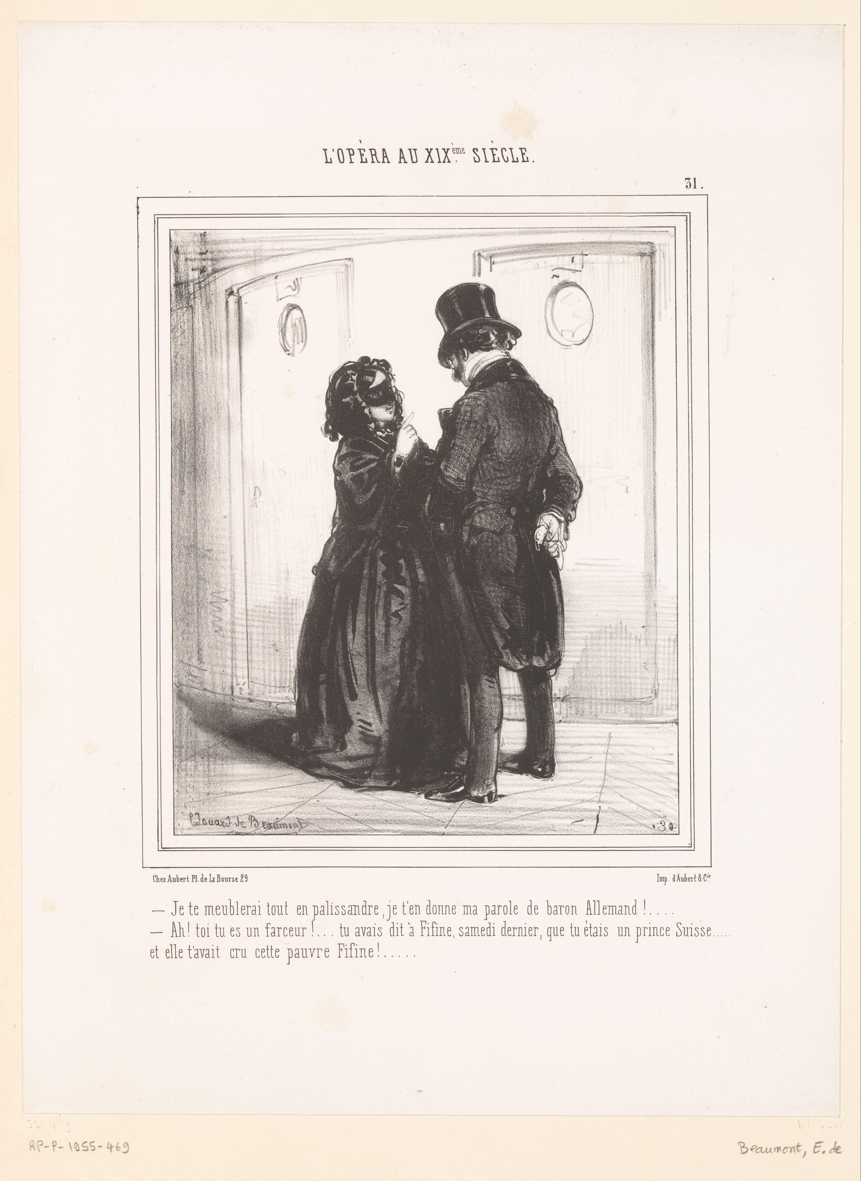 Heer maakt een gemaskerde dame het hof bij de Opéra de Paris
