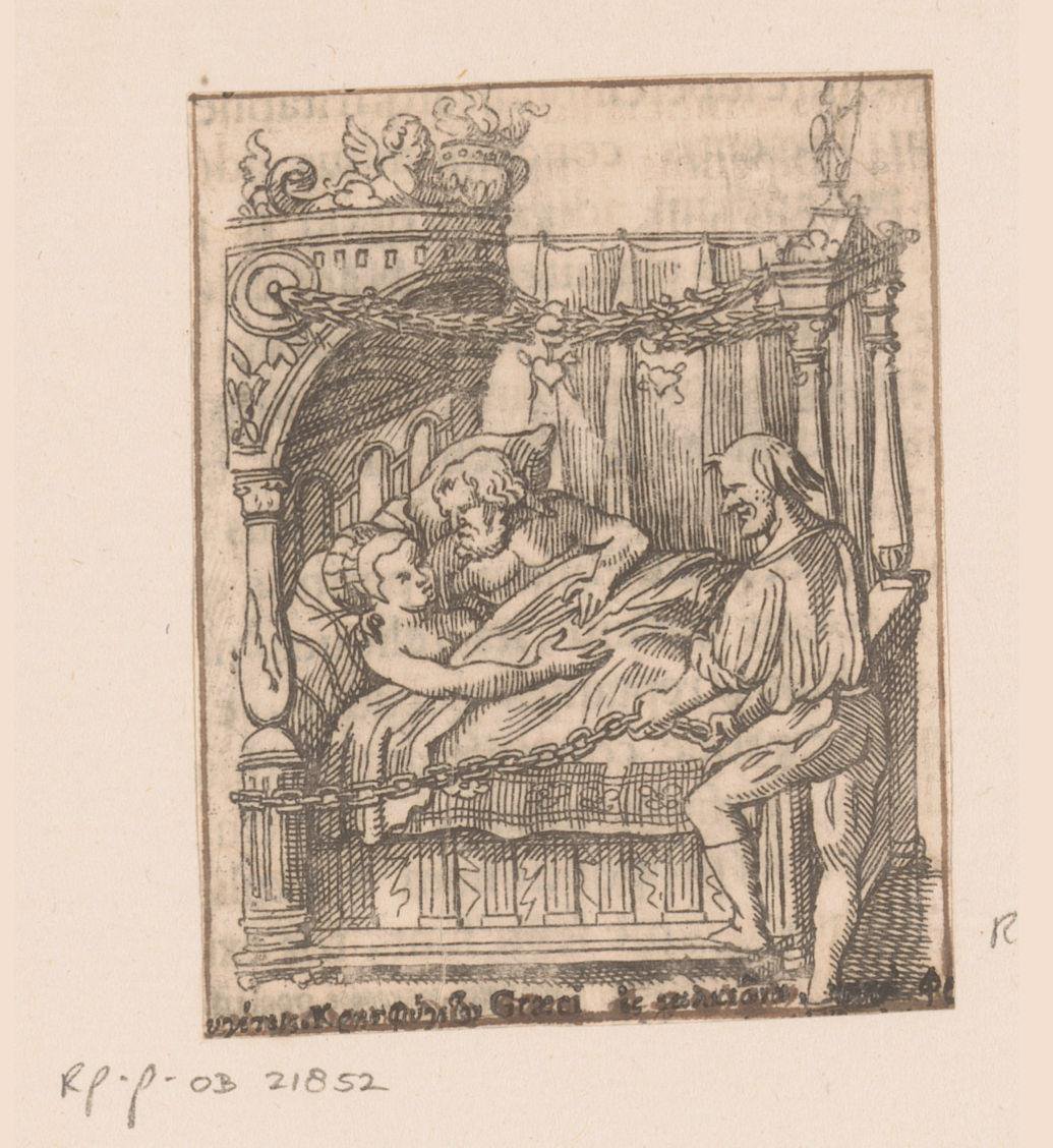 Mars en Venus in bed gevangen door Vulcanus met ketenen