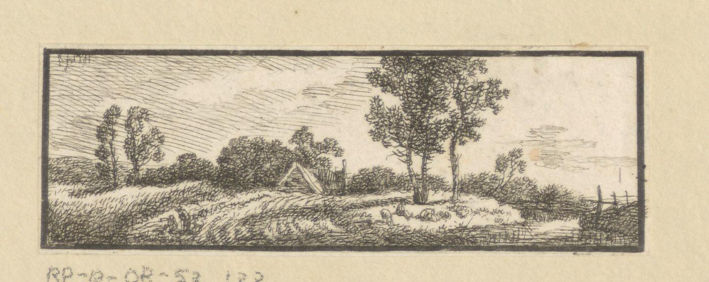 Landschap met boerderij en herders