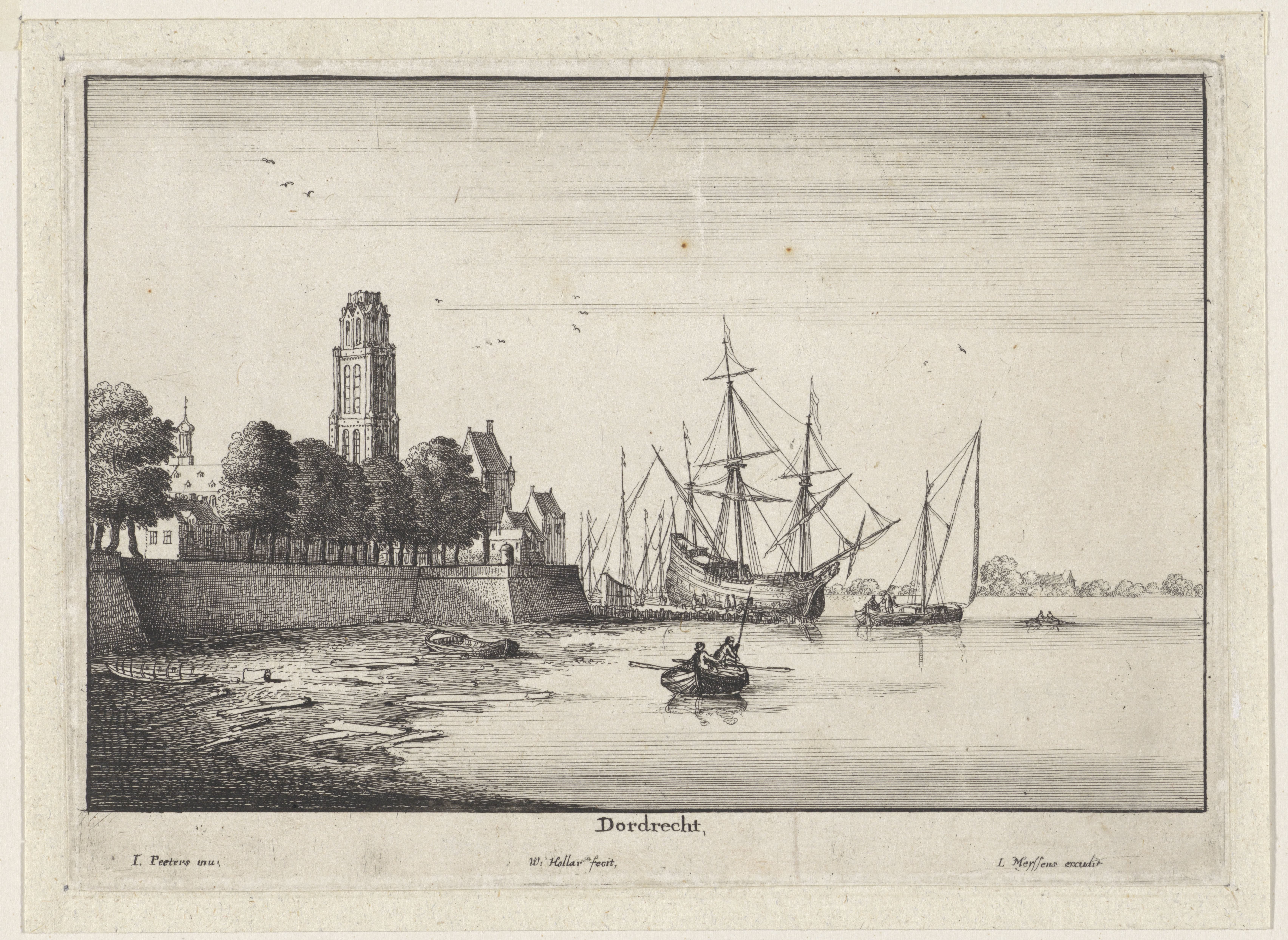 Gezicht op Dordrecht met schepen