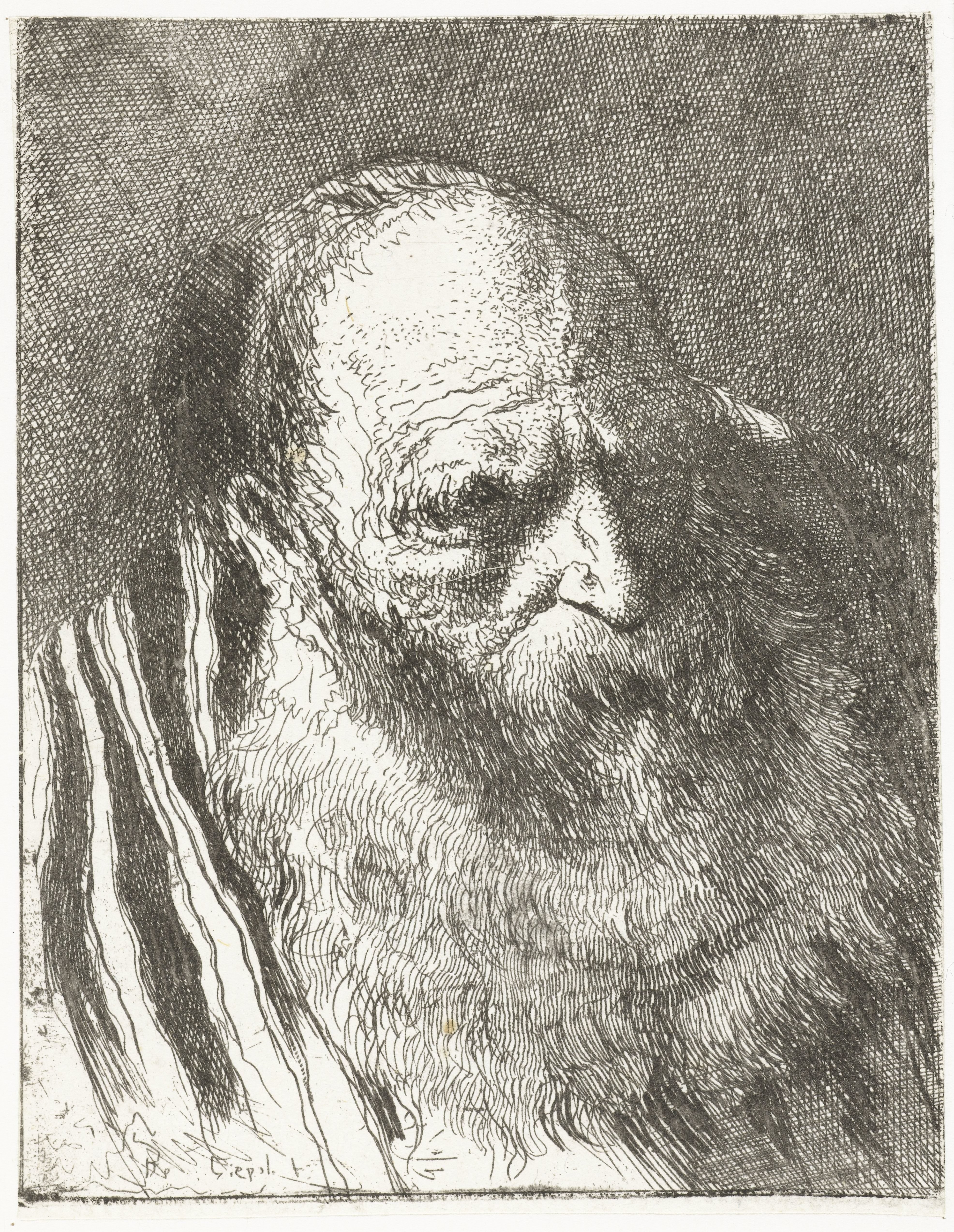 Man met baard in gestreepte mantel