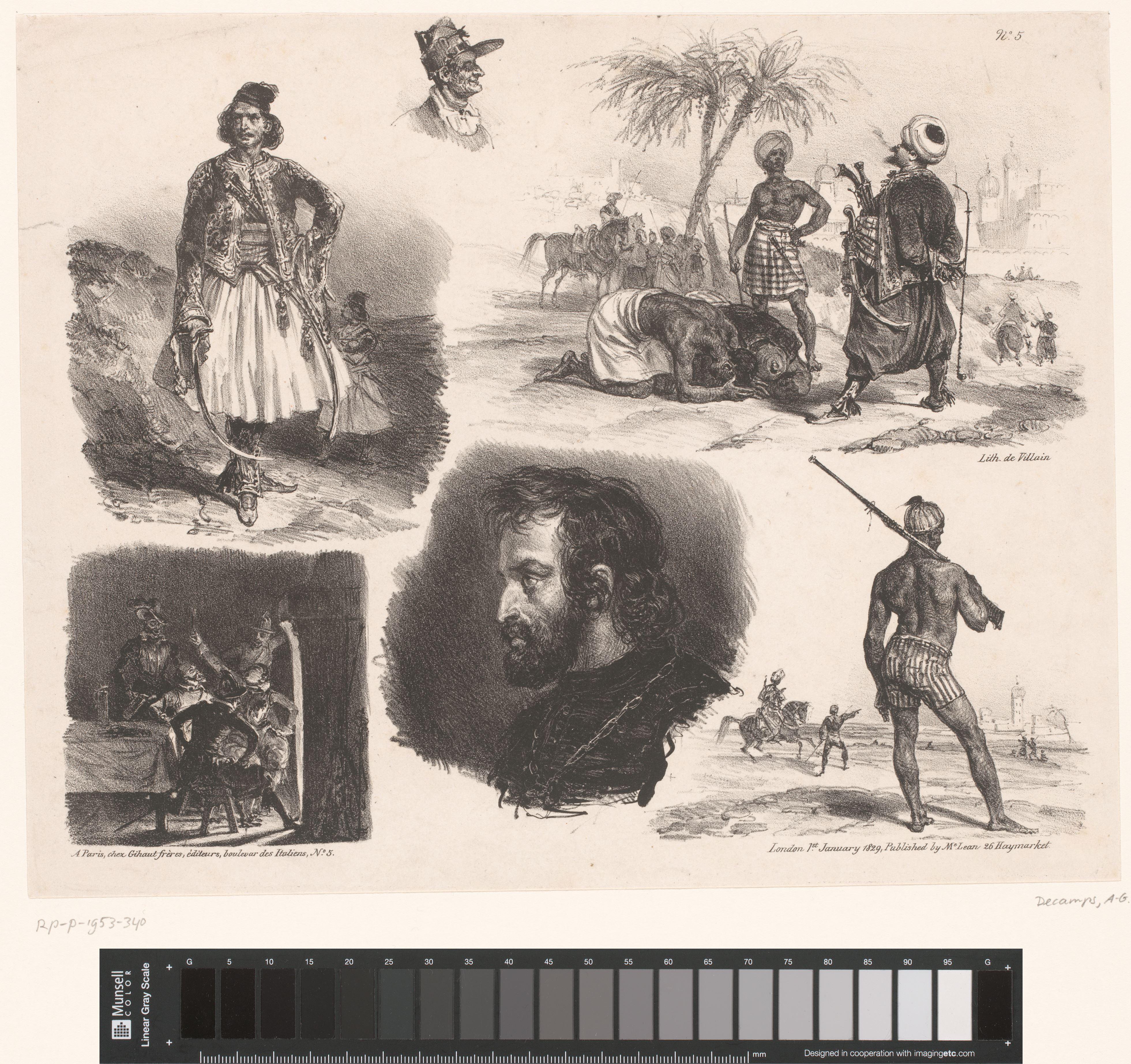 Zes voorstellingen van menselijke figuren