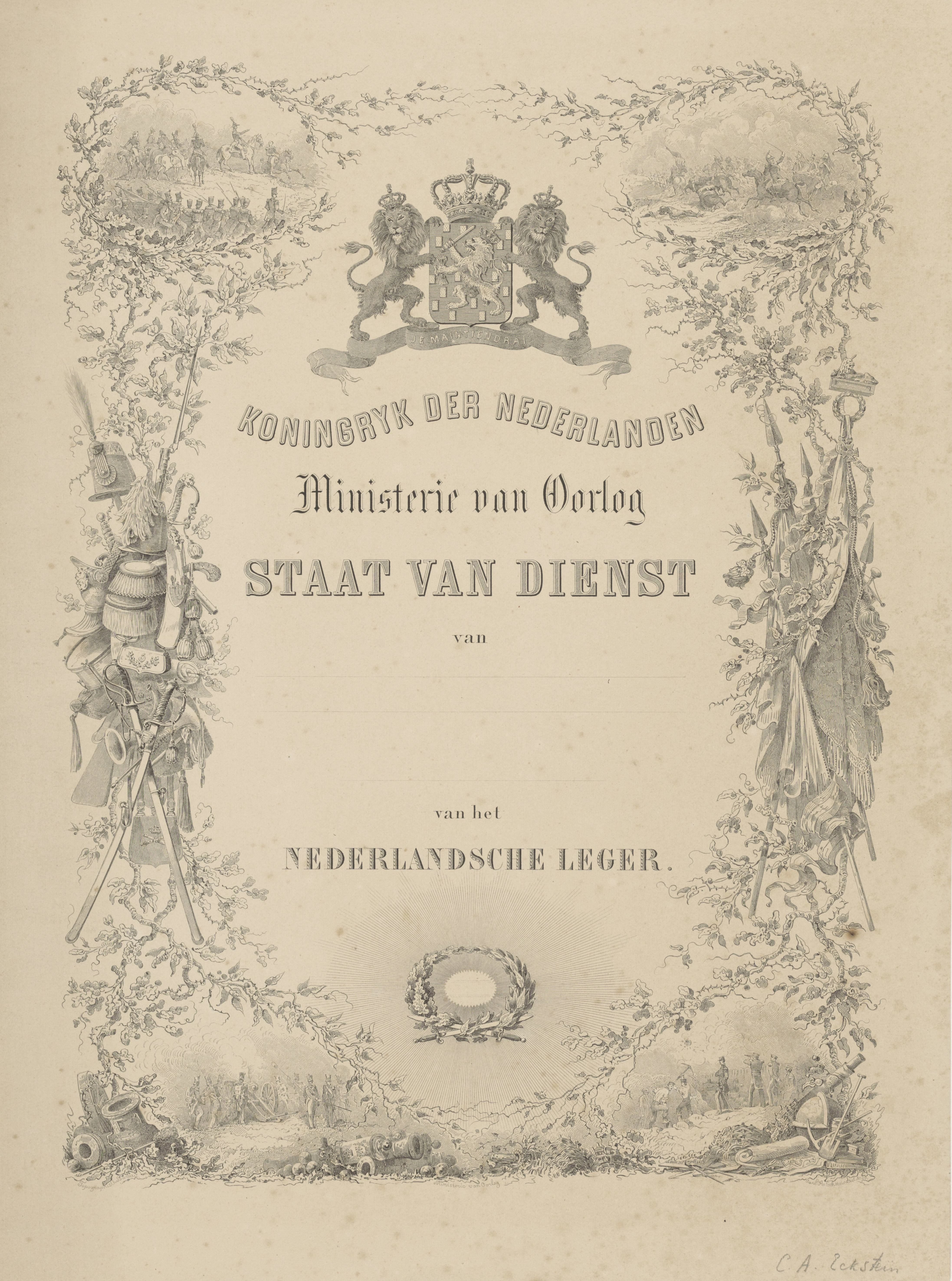 Officieel blad ter bevestiging van een Staat van Dienst bij het Nederlandsche Leger