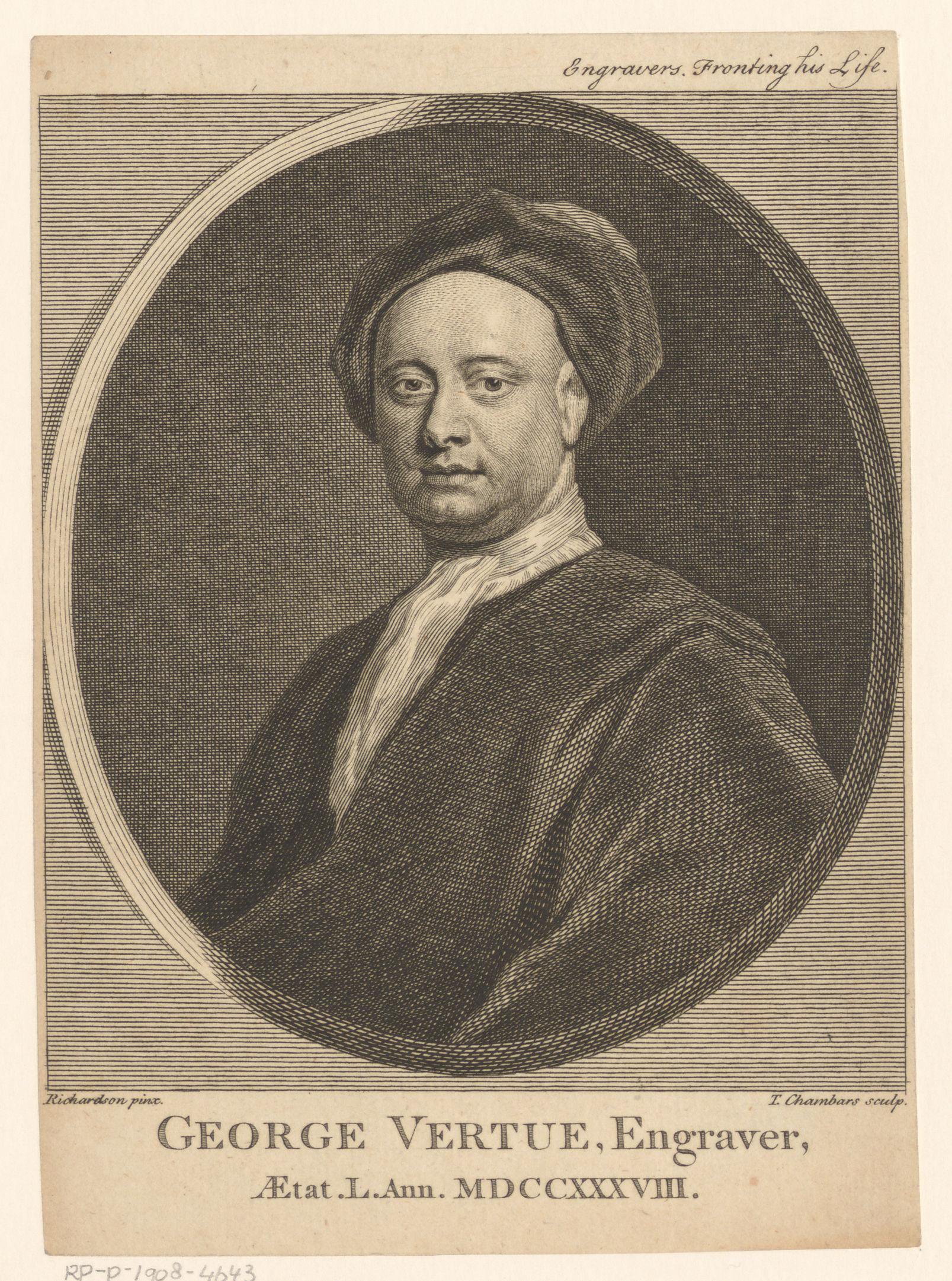 Portret van George Vertue op 50-jarige leeftijd