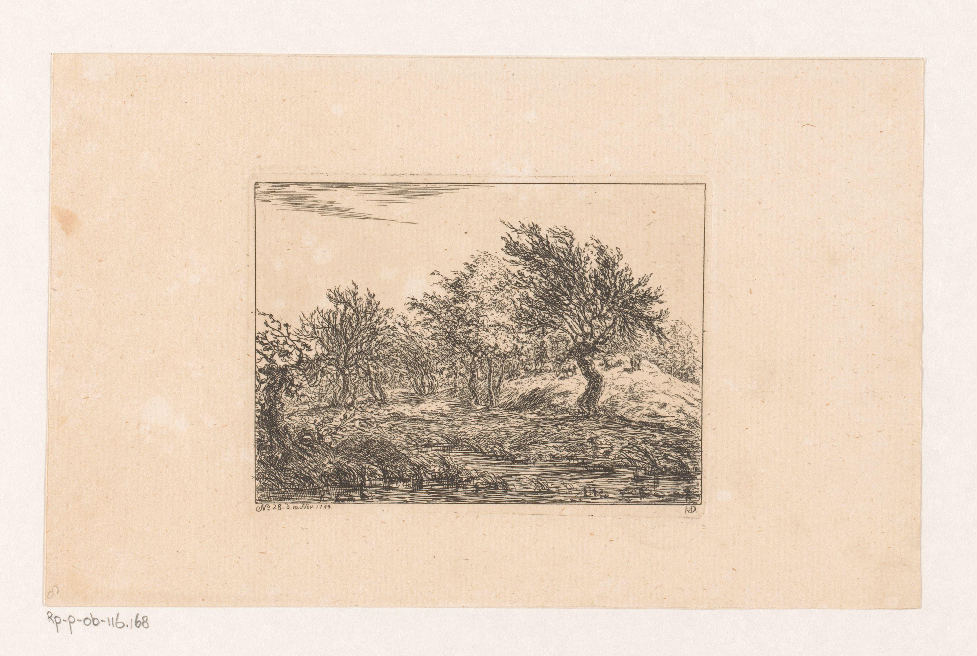 Landschap met een herder aan het water