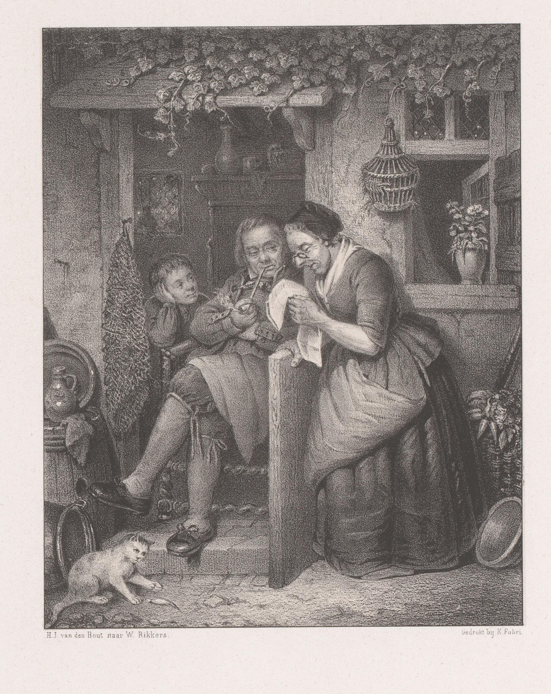 Brieflezende vrouw met man en kind