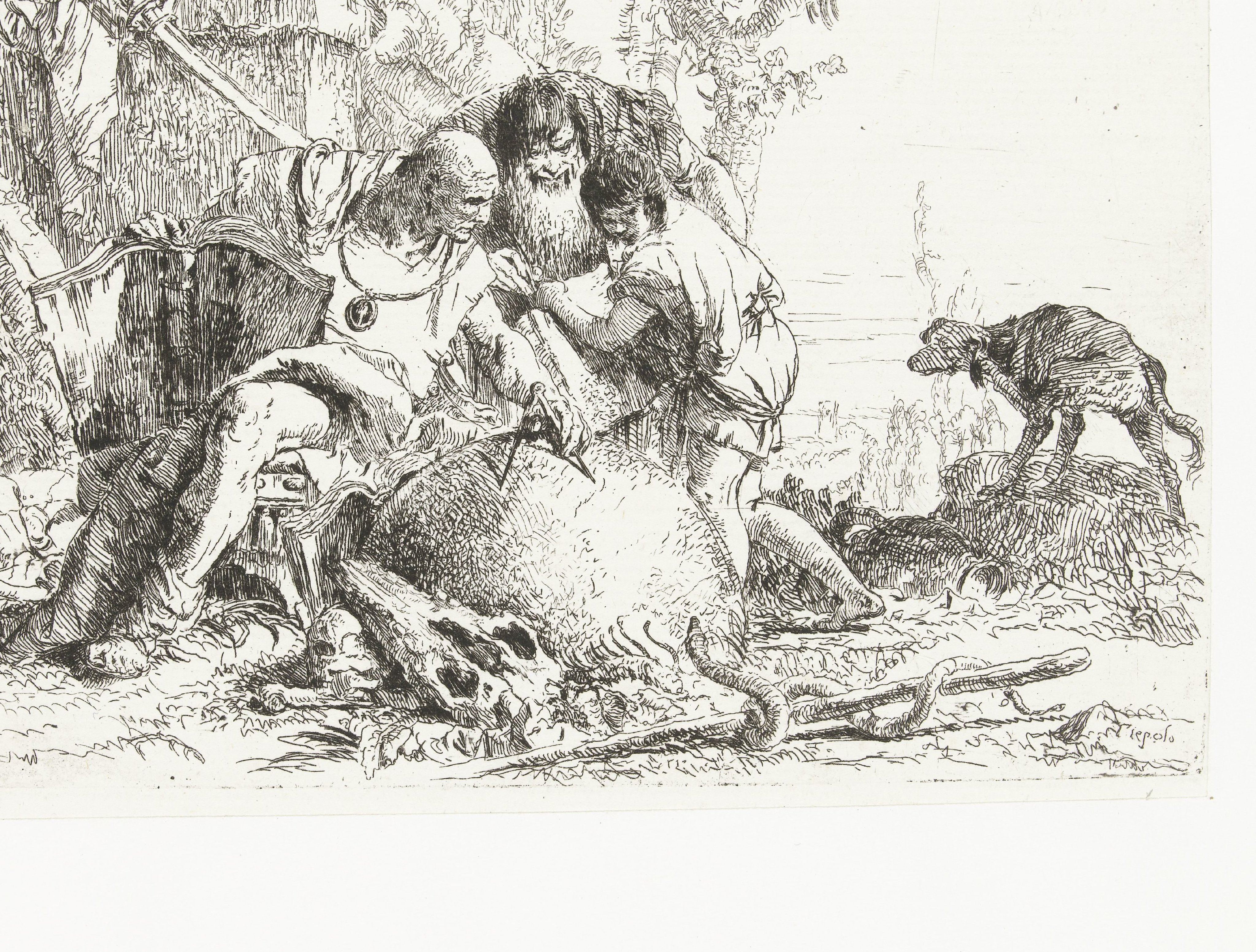 Two Magicians with a Compass and Globe, and a Boy and a Snake