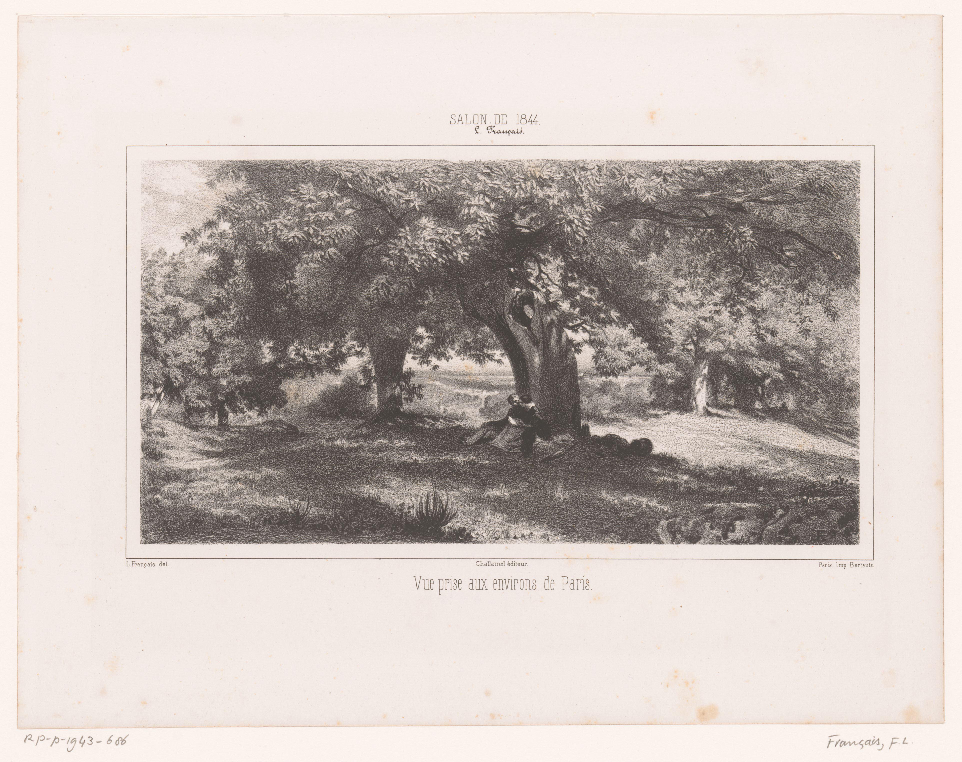 Landschap met twee geliefden onder een boom