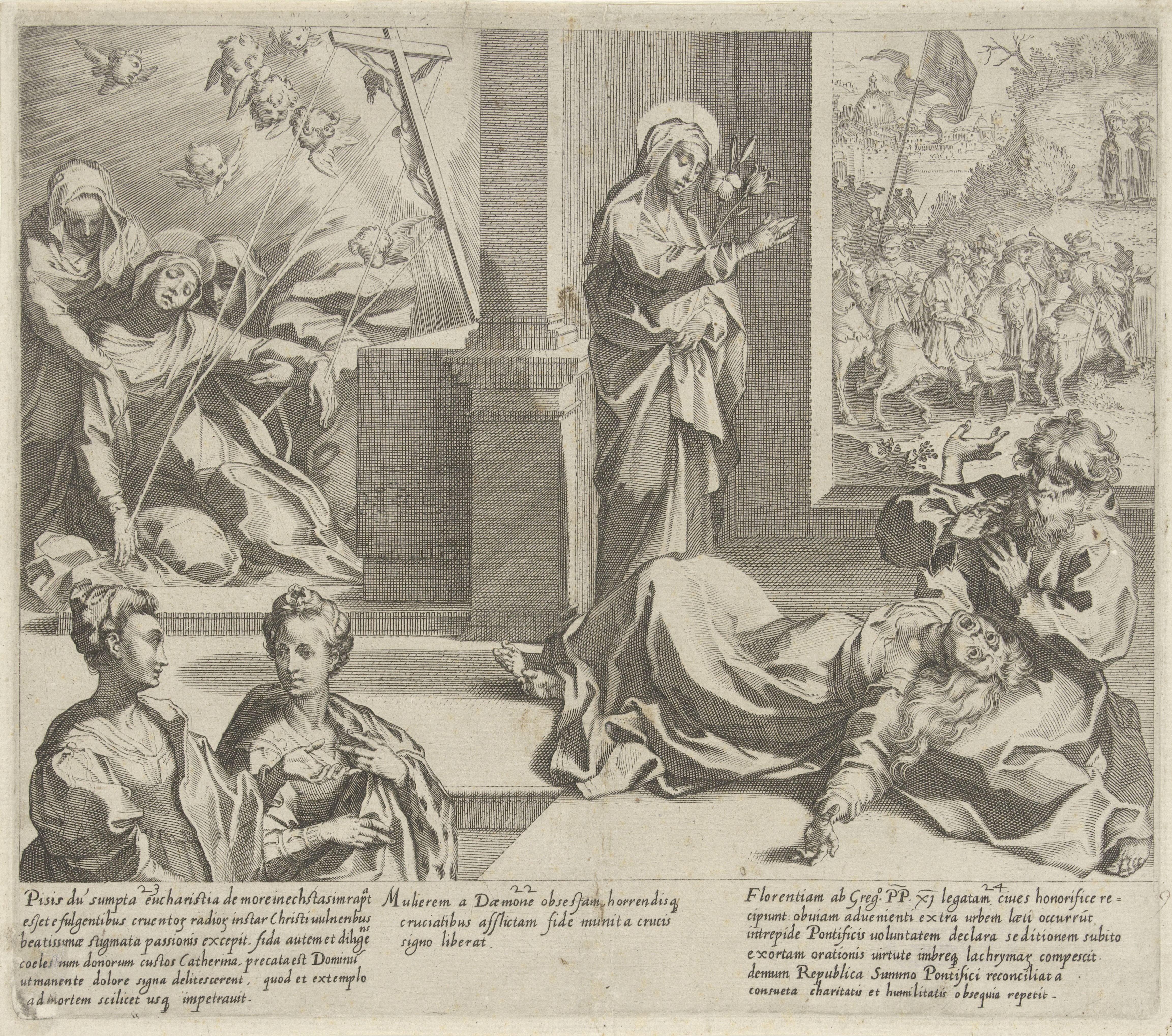 Catharina ontvangt de stigmata van Christus / Catharina verlost een bezetene van haar demonen / Paus Gregorius XI keert terug naar Italië