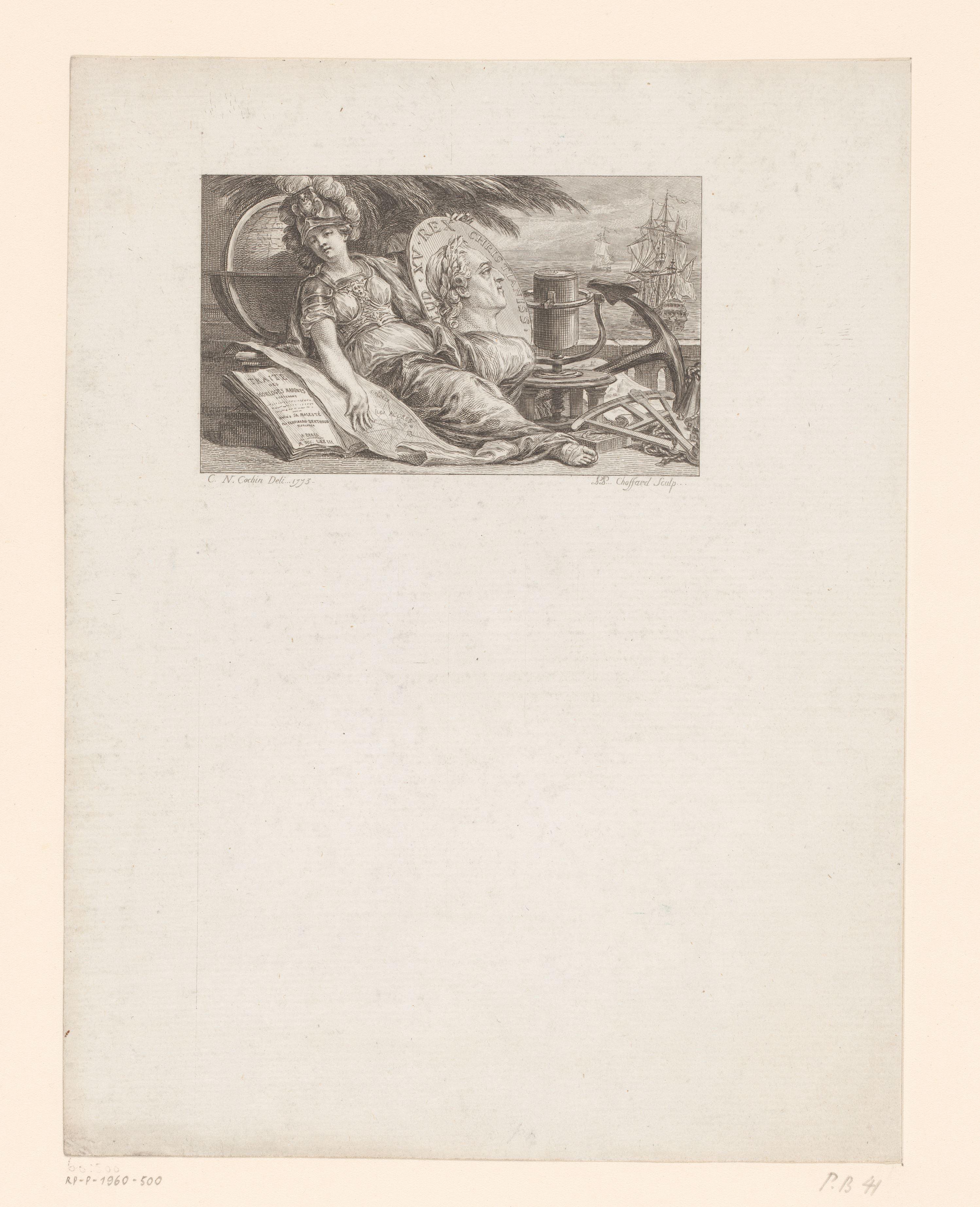 Minerva omringd met maritieme voorwerpen