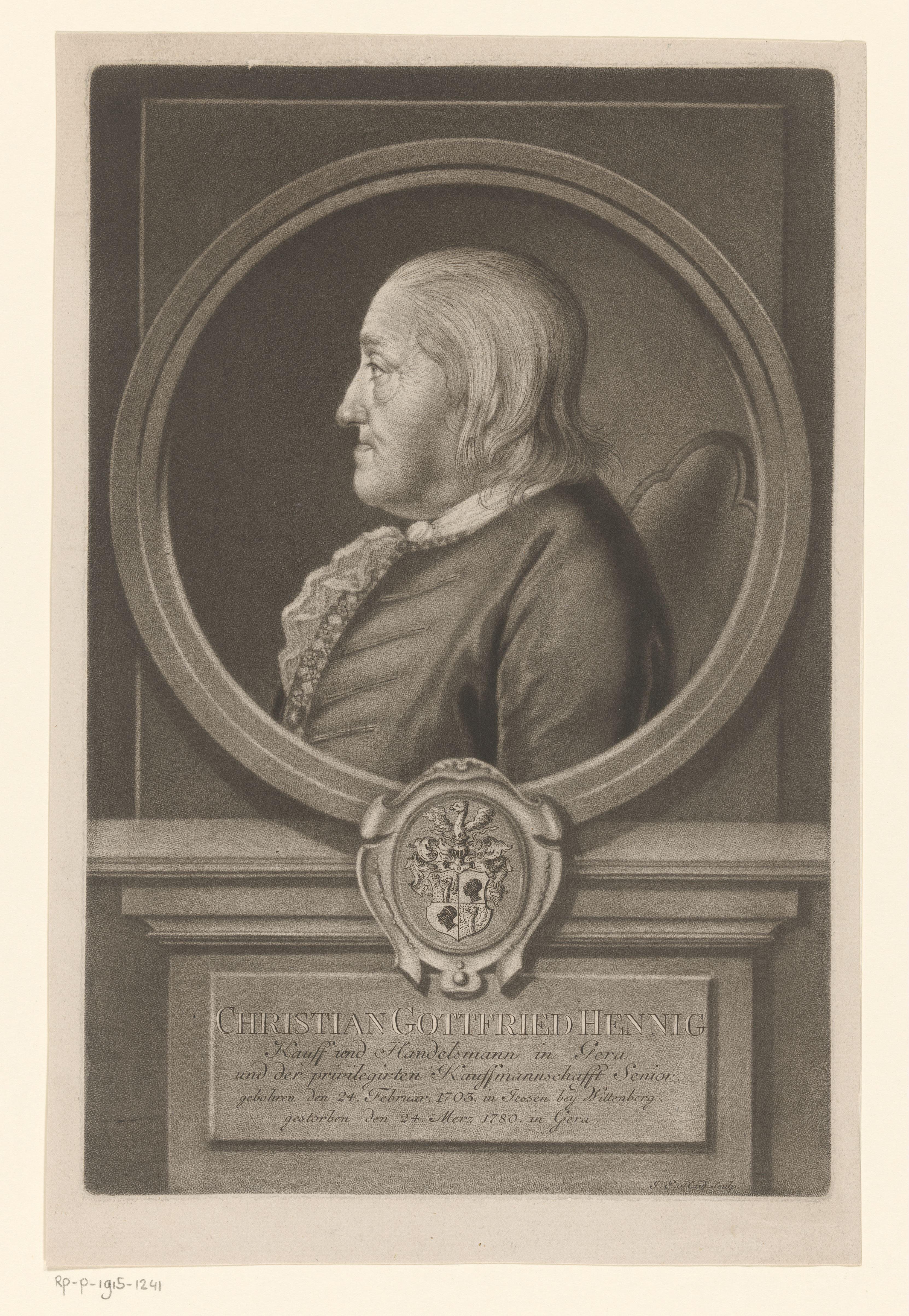 Portret van Christian Gottfried Hennig
