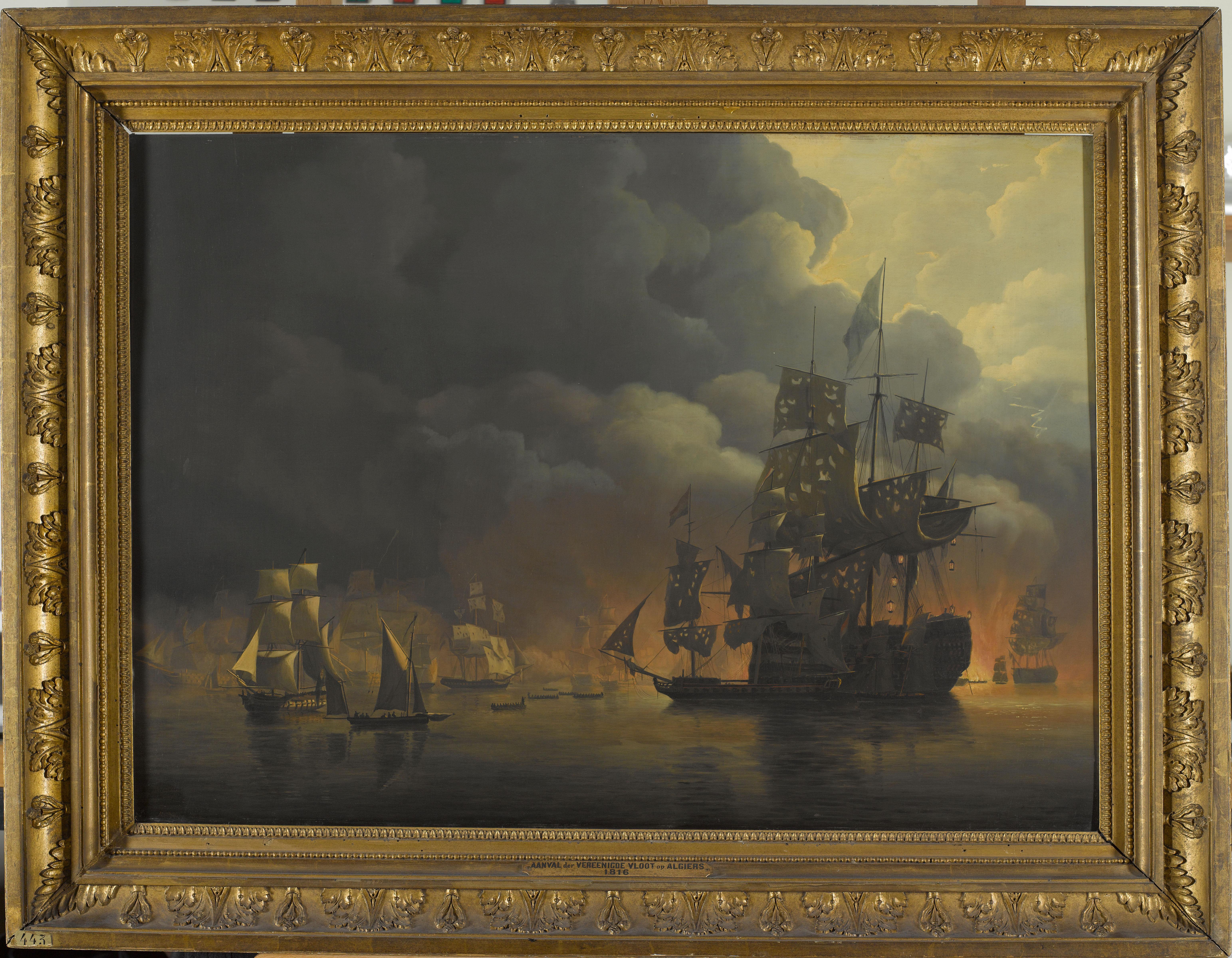 The Anglo-Dutch Fleet under Lord Exmouth and Vice Admiral Jonkheer Theodorus Frederik van Capellen putting out the Algerian Strongholds, 27 August 1816
