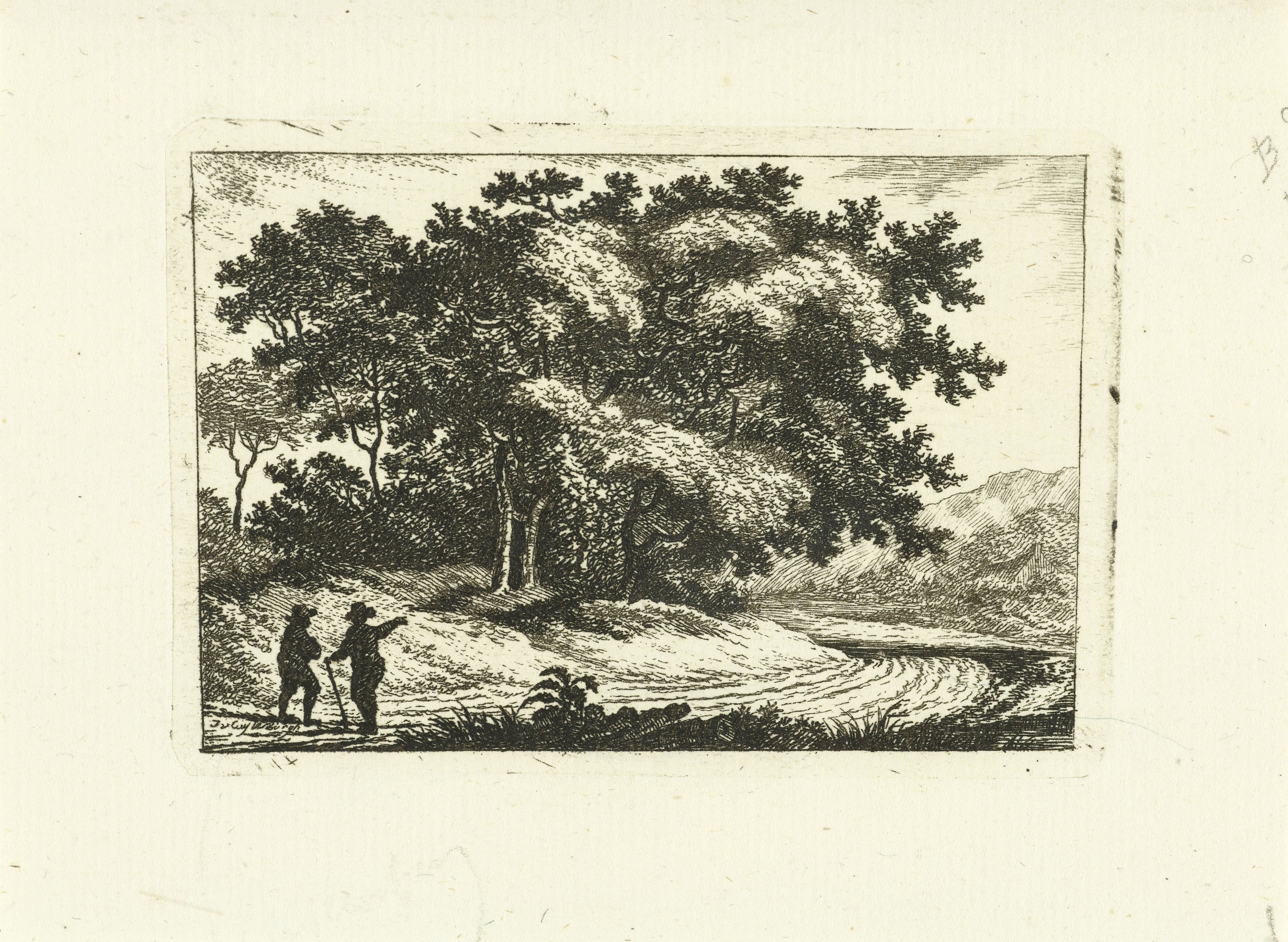 Landschap met wandelaars op landweg