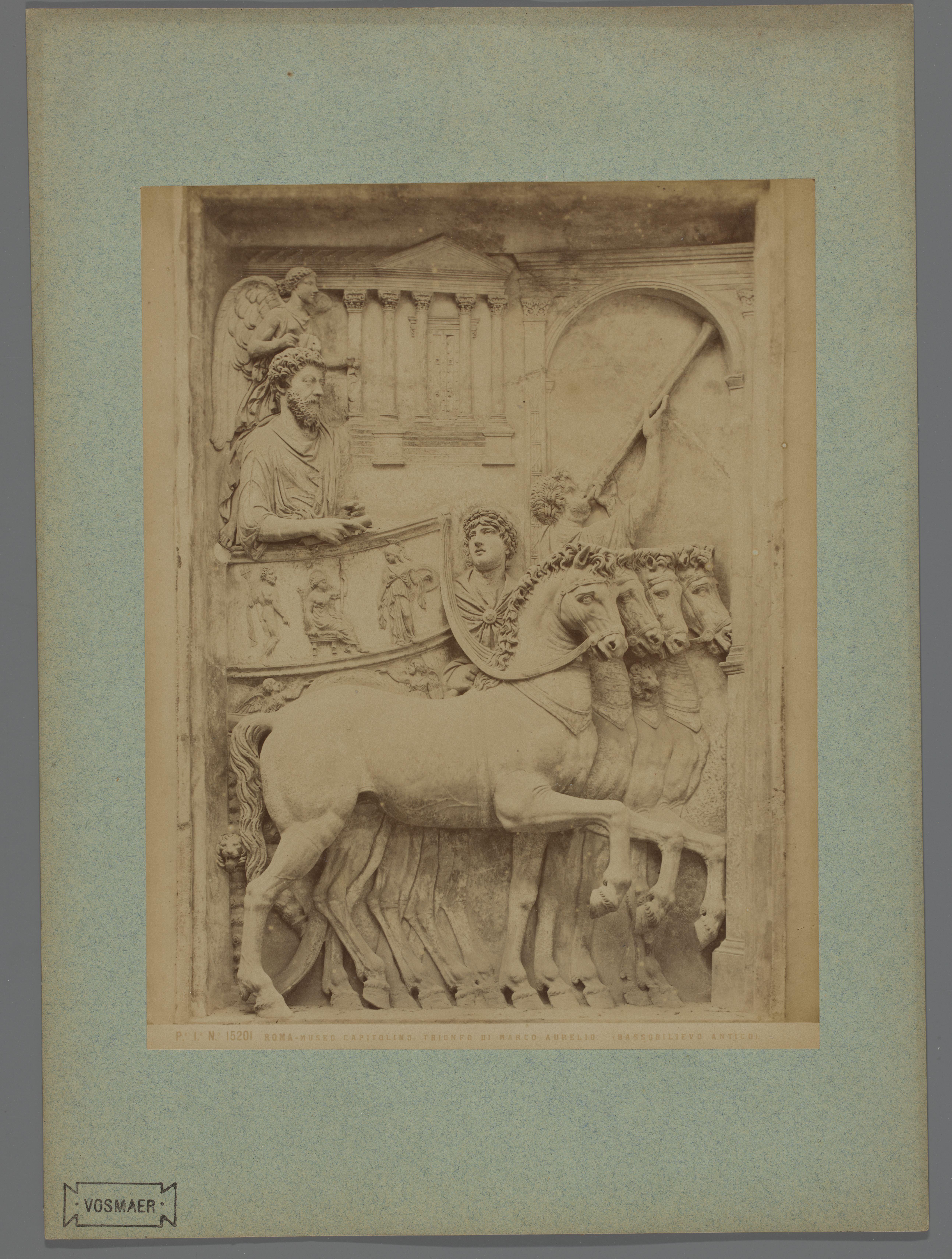 Reliëf De Triomf van Marcus Aurelius in de Capitolijnse Musea te Rome, Italië