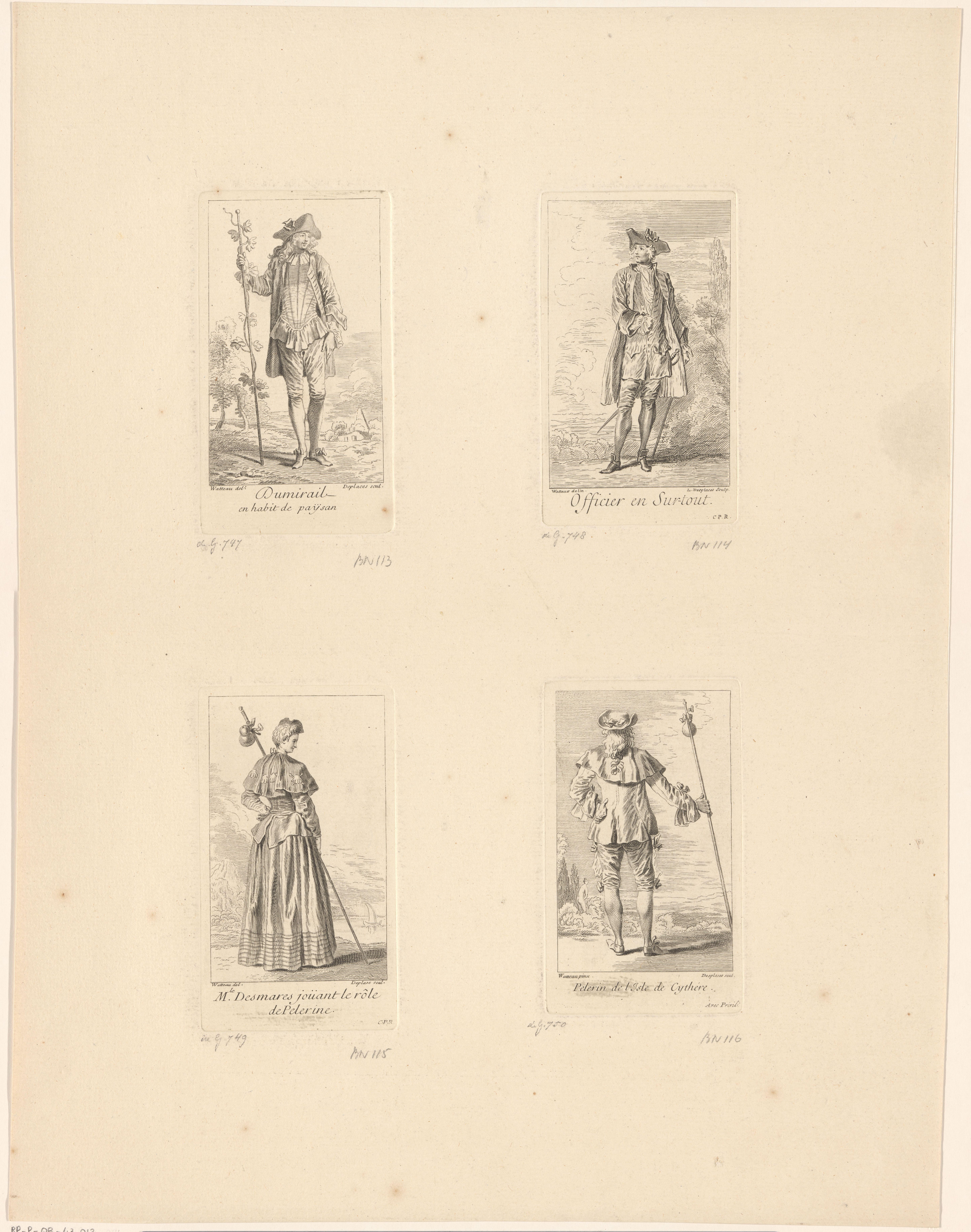 Portretten van vier acteurs, staand in een landschap