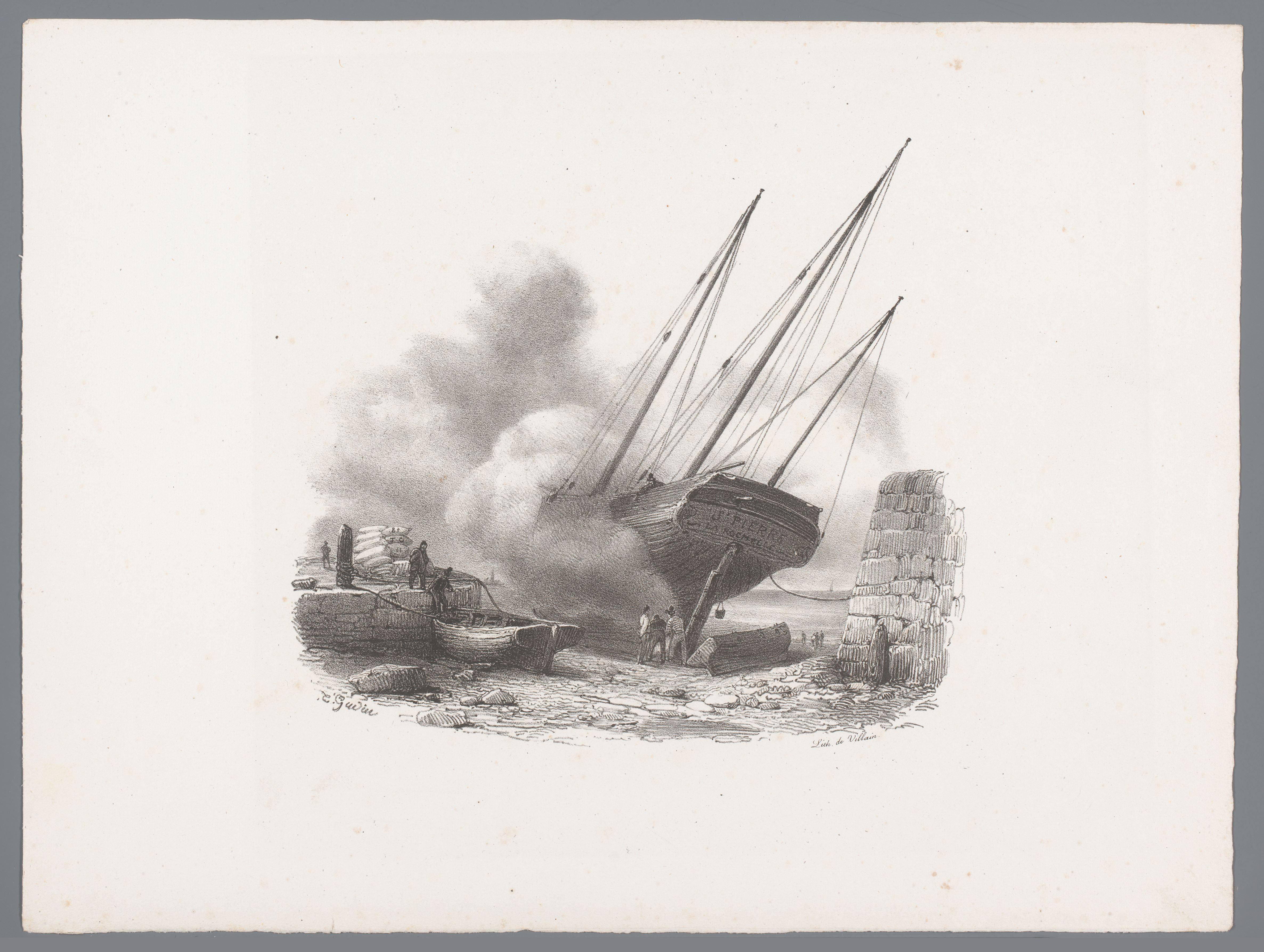 Schip voor anker aan de kade