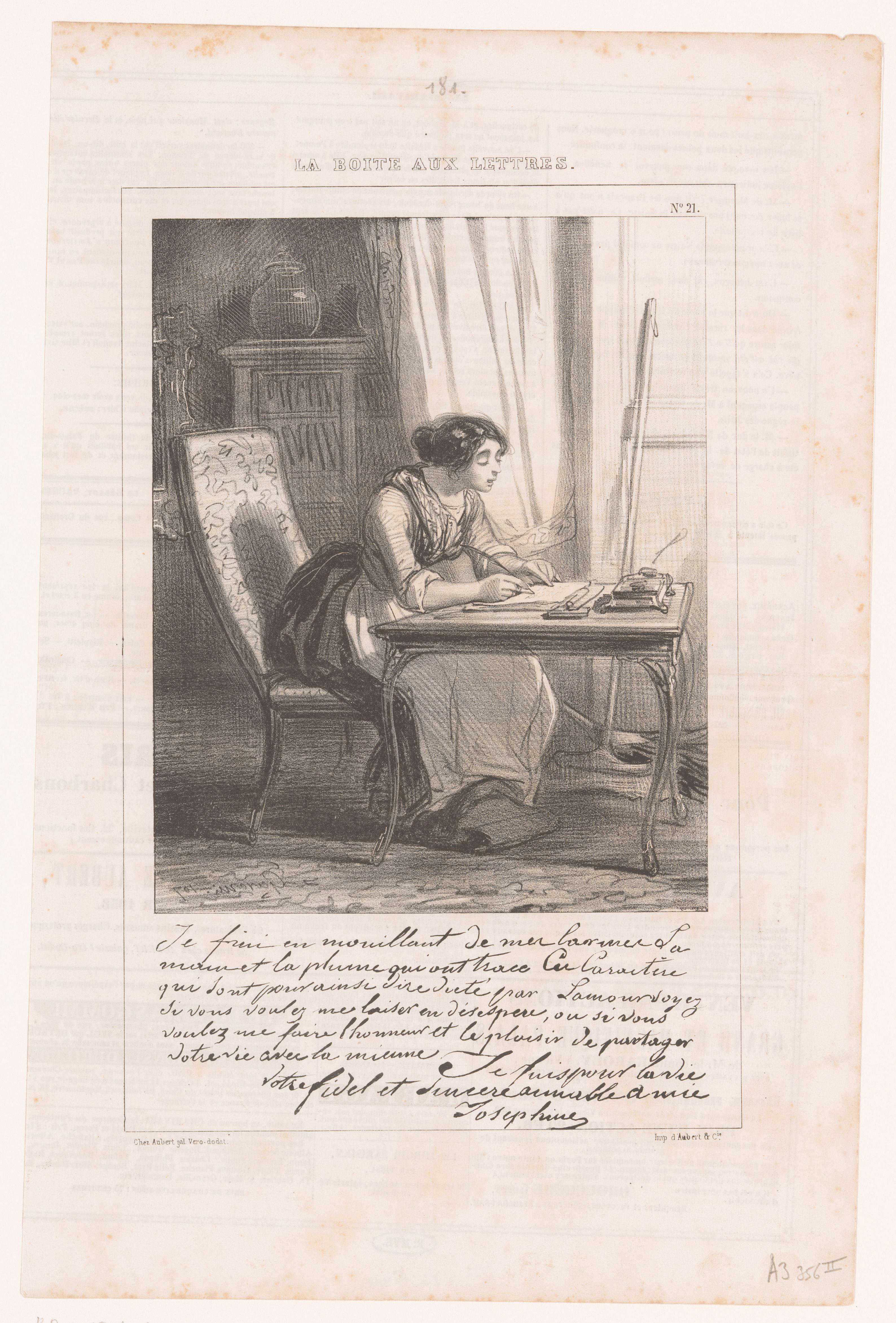 Dienstmeisje schrijft een brief aan een bureau