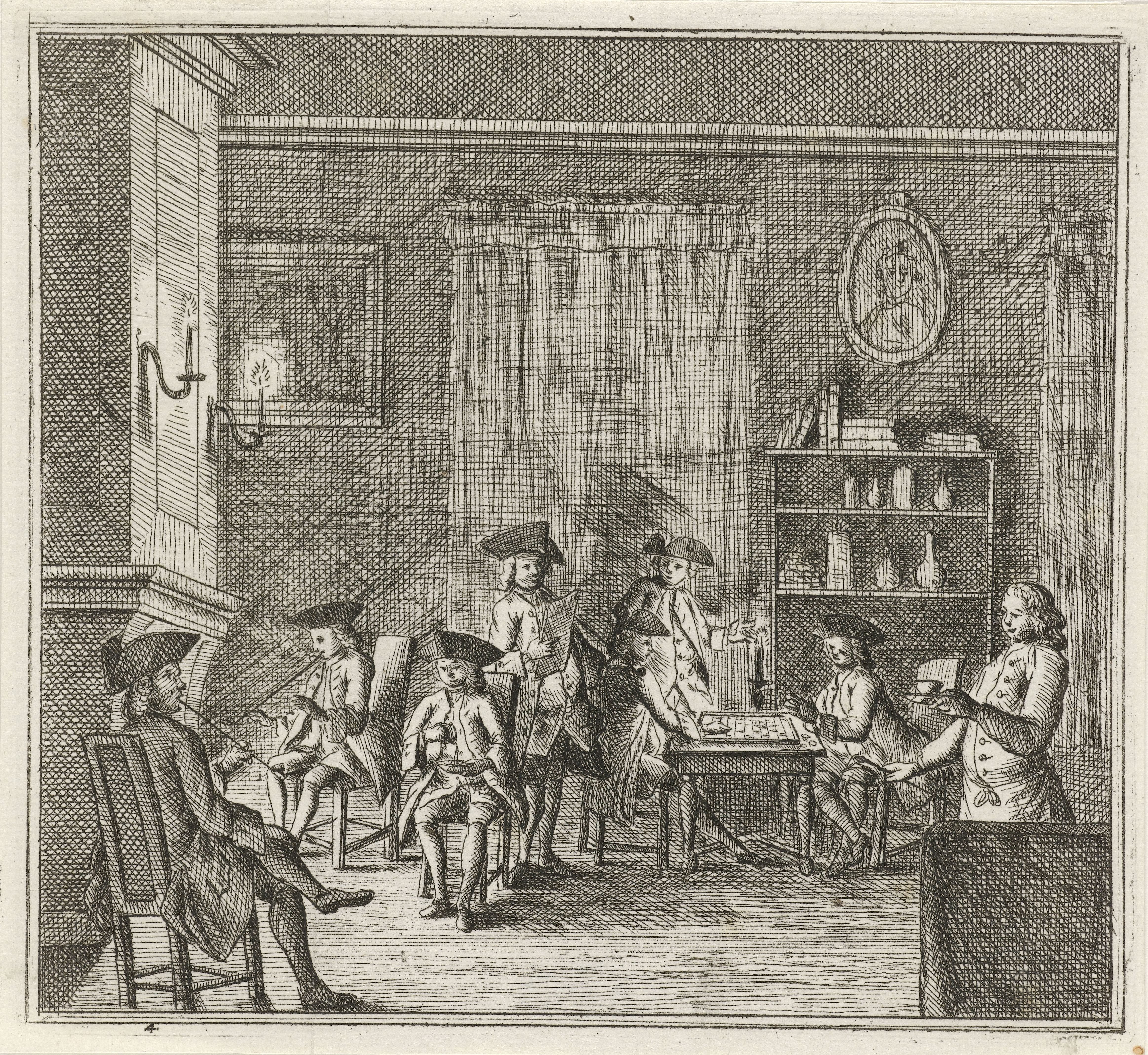 Interieur met diverse figuren